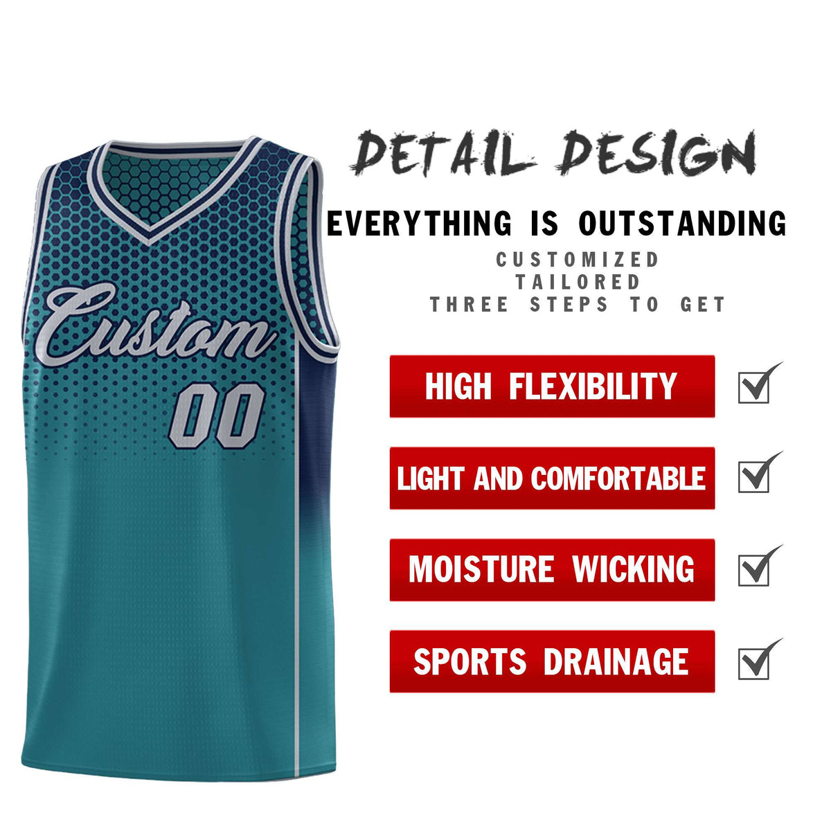 Custom Aqua Navy Reversible Side Gradient Sports Uniform Dot Pattern Basketball Jersey Kits
