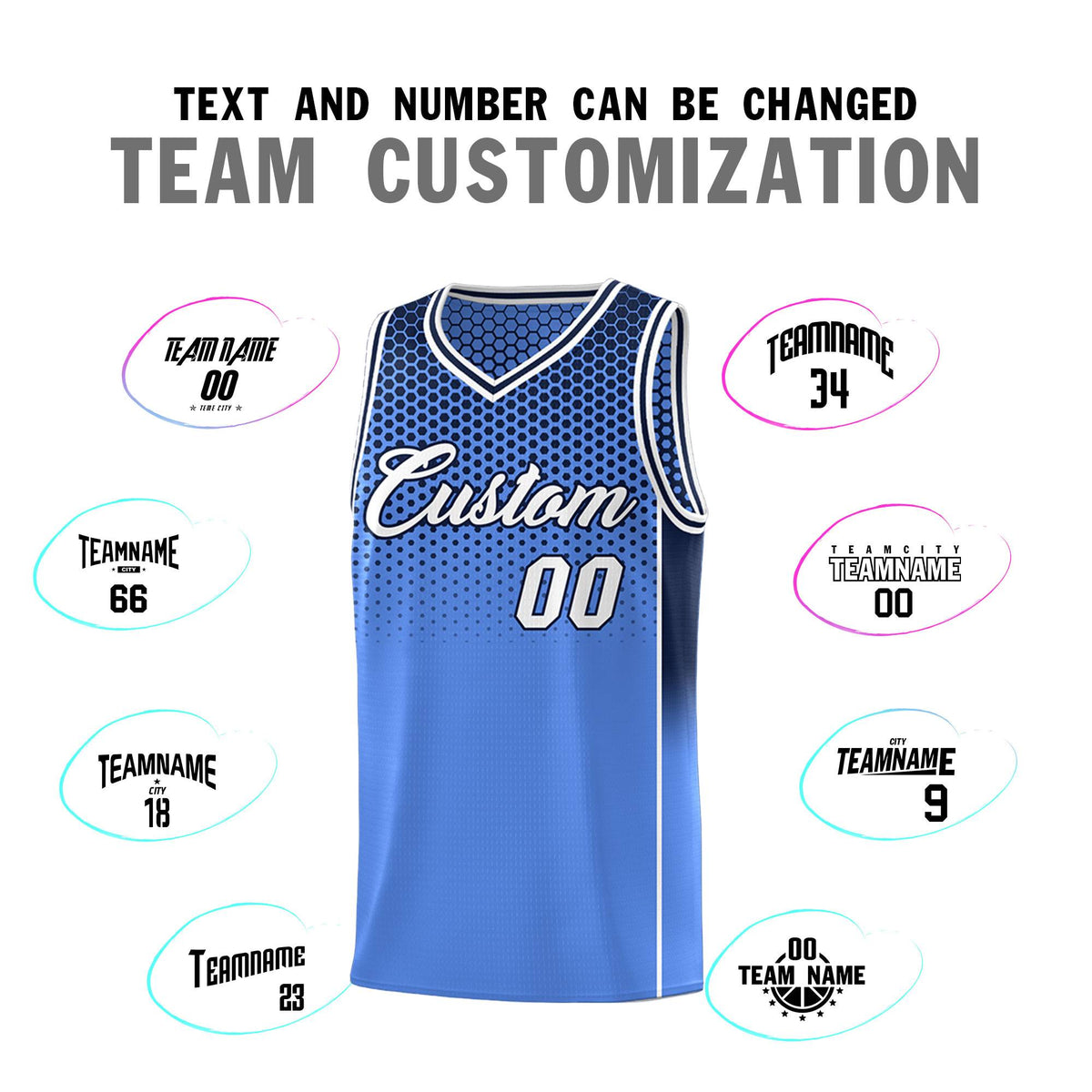 Custom Light Blue Navy Reversible Side Gradient Sports Uniform Dot Pattern Basketball Jersey Kits