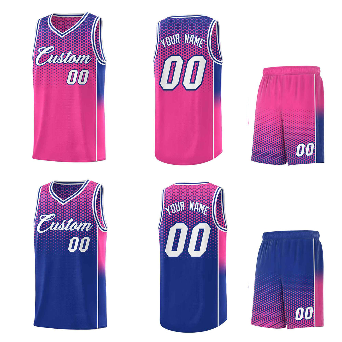 Custom Pink Royal Reversible Side Gradient Sports Uniform Dot Pattern Basketball Jersey Kits