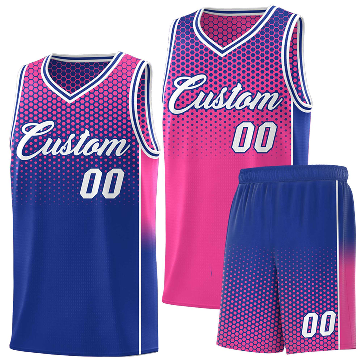 Custom Pink Royal Reversible Side Gradient Sports Uniform Dot Pattern Basketball Jersey Kits