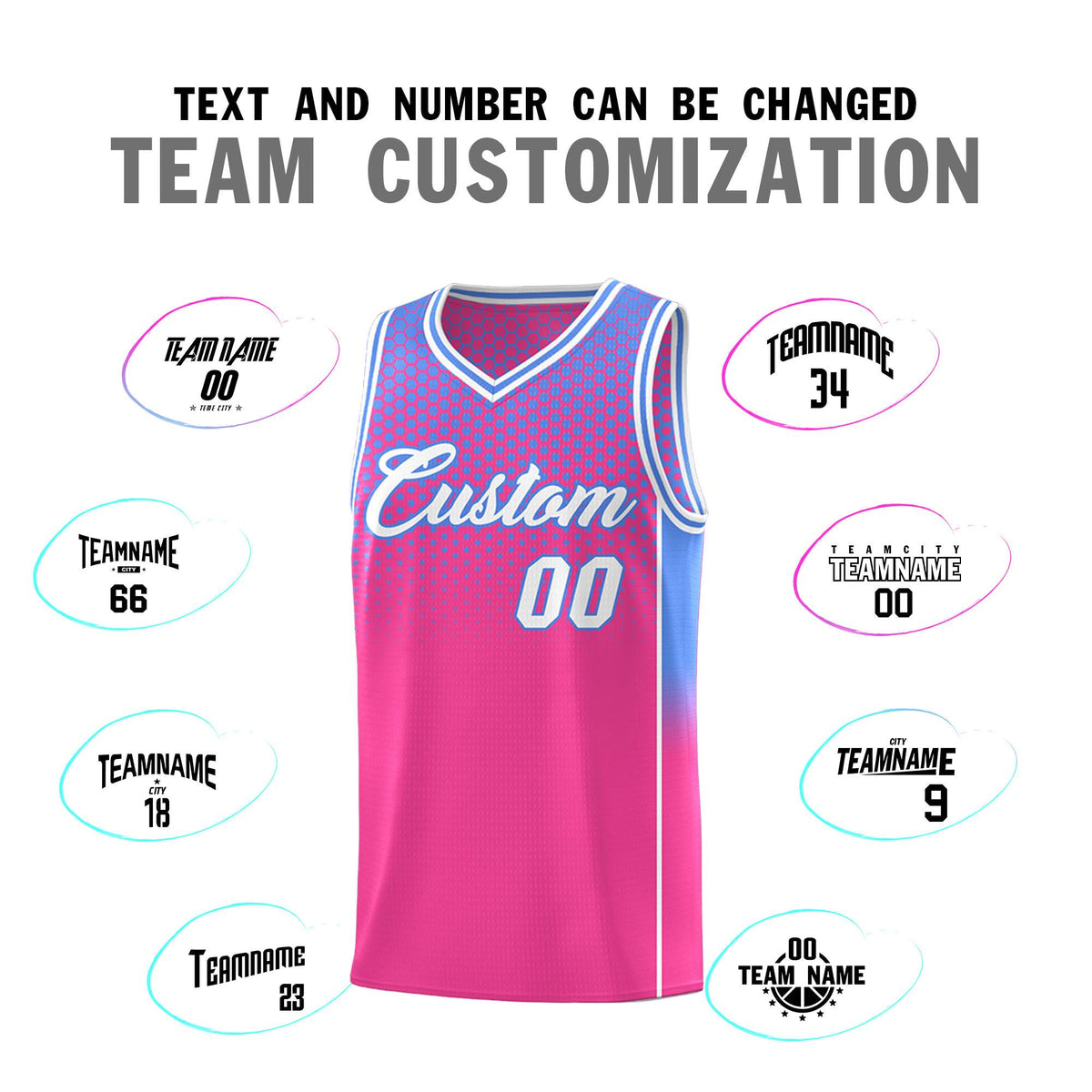 Custom Pink Light Blue Reversible Side Gradient Sports Uniform Dot Pattern Basketball Jersey Kits