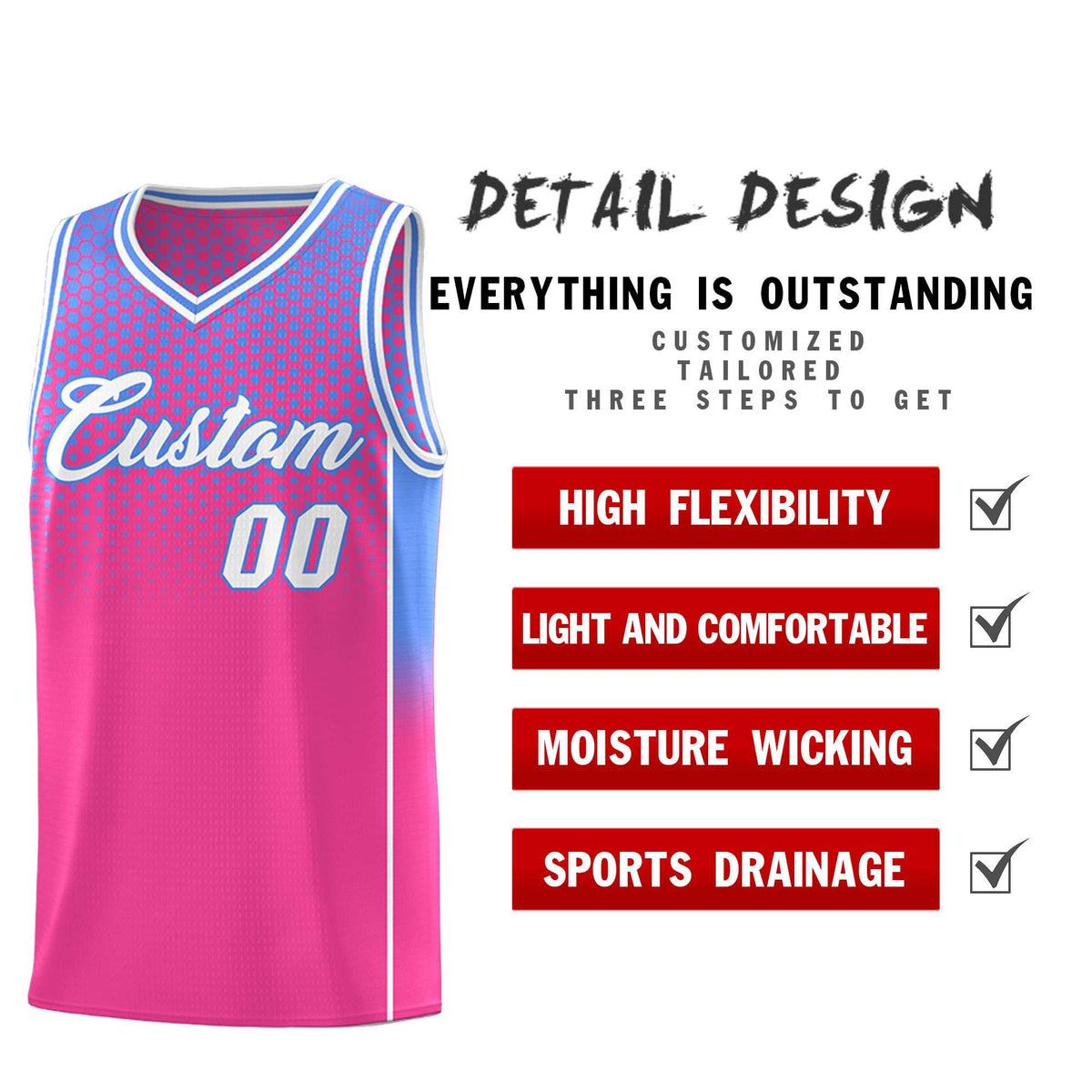 Custom Pink Light Blue Reversible Side Gradient Sports Uniform Dot Pattern Basketball Jersey Kits