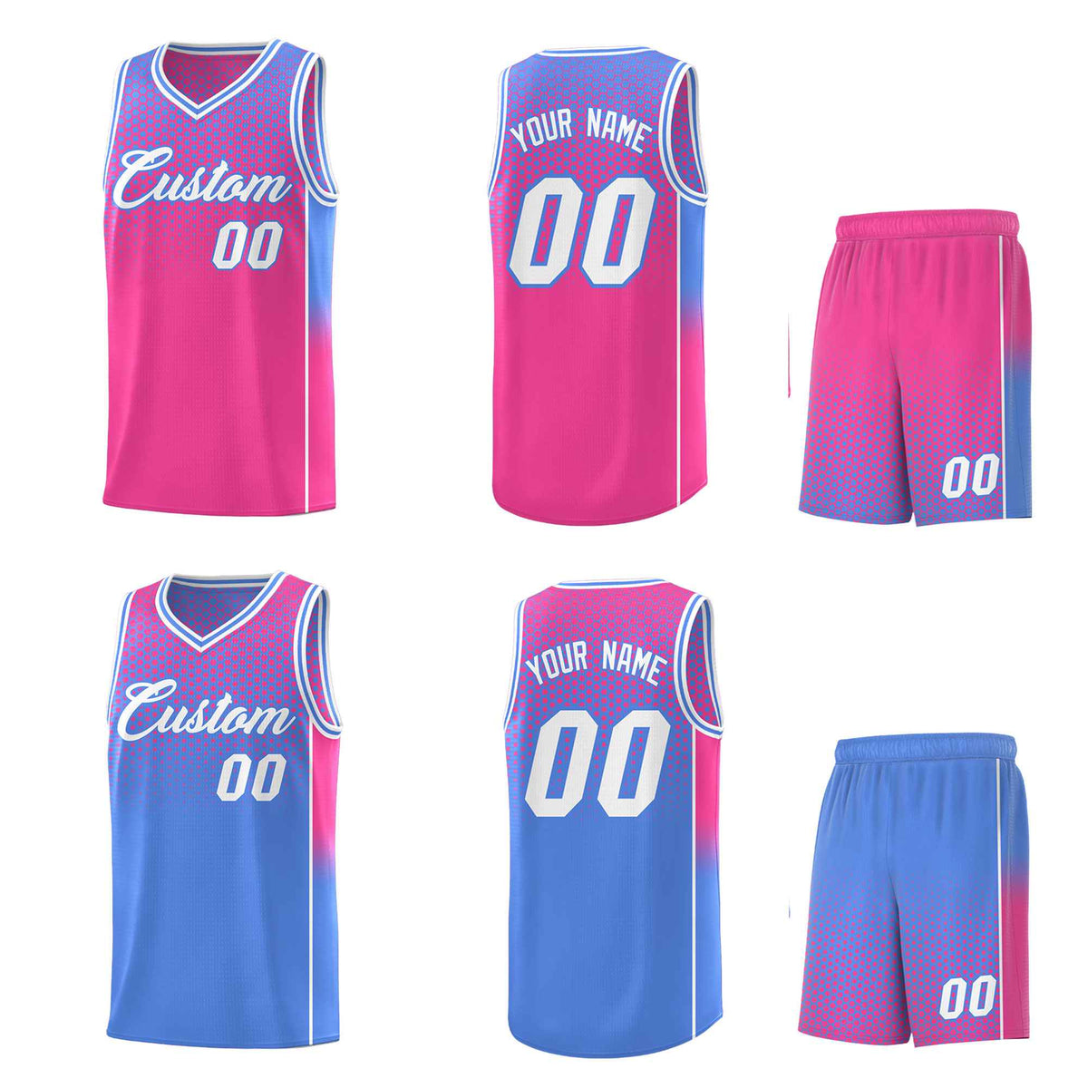 Custom Pink Light Blue Reversible Side Gradient Sports Uniform Dot Pattern Basketball Jersey Kits
