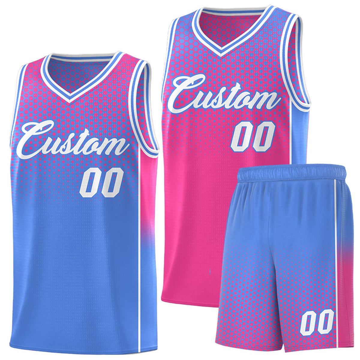 Custom Pink Light Blue Reversible Side Gradient Sports Uniform Dot Pattern Basketball Jersey Kits