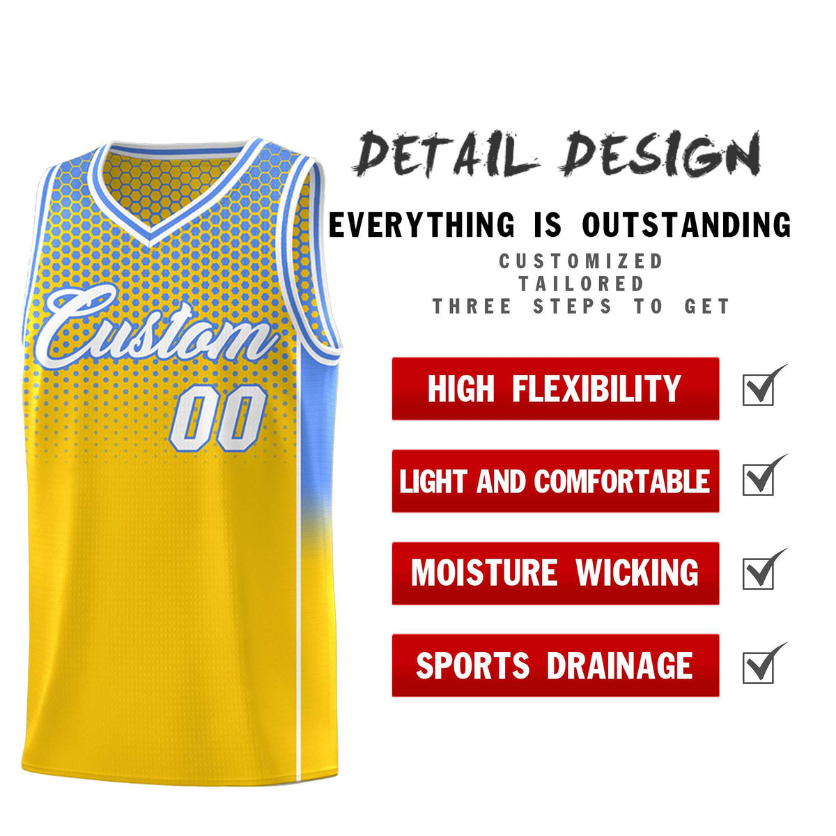 Custom Gold Light Blue Reversible Side Gradient Sports Uniform Dot Pattern Basketball Jersey Kits