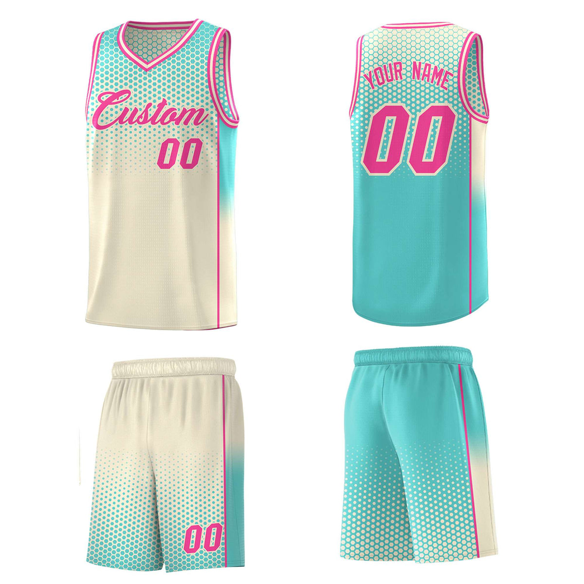 Custom Cream Bright Green Reversible Side Gradient Sports Uniform Dot Pattern Basketball Jersey Kits