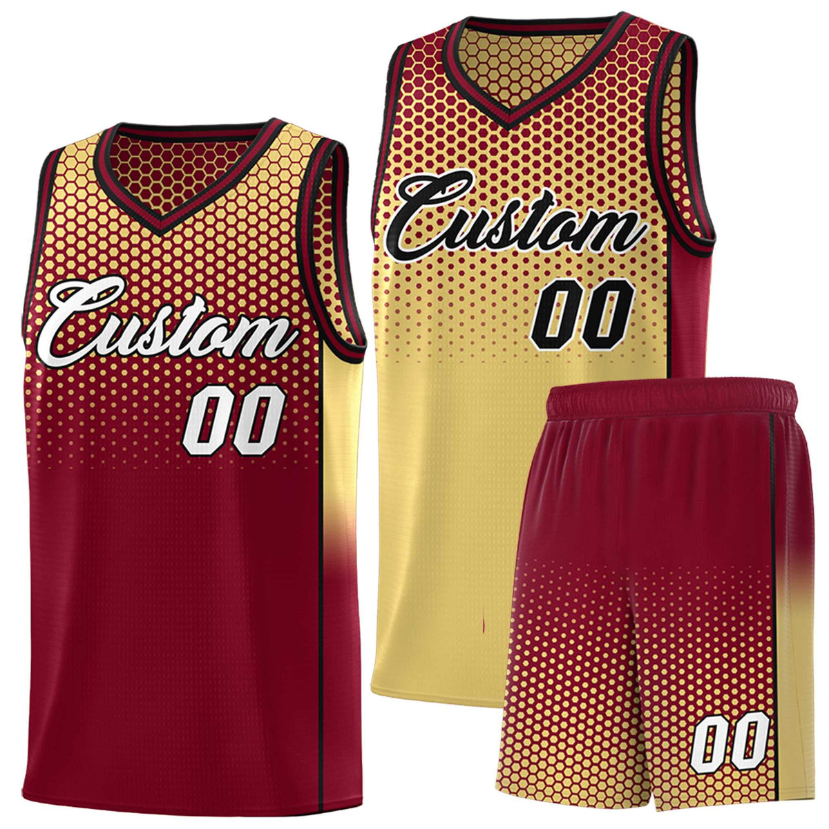 Custom Khaki Crimson Reversible Side Gradient Sports Uniform Dot Pattern Basketball Jersey Kits