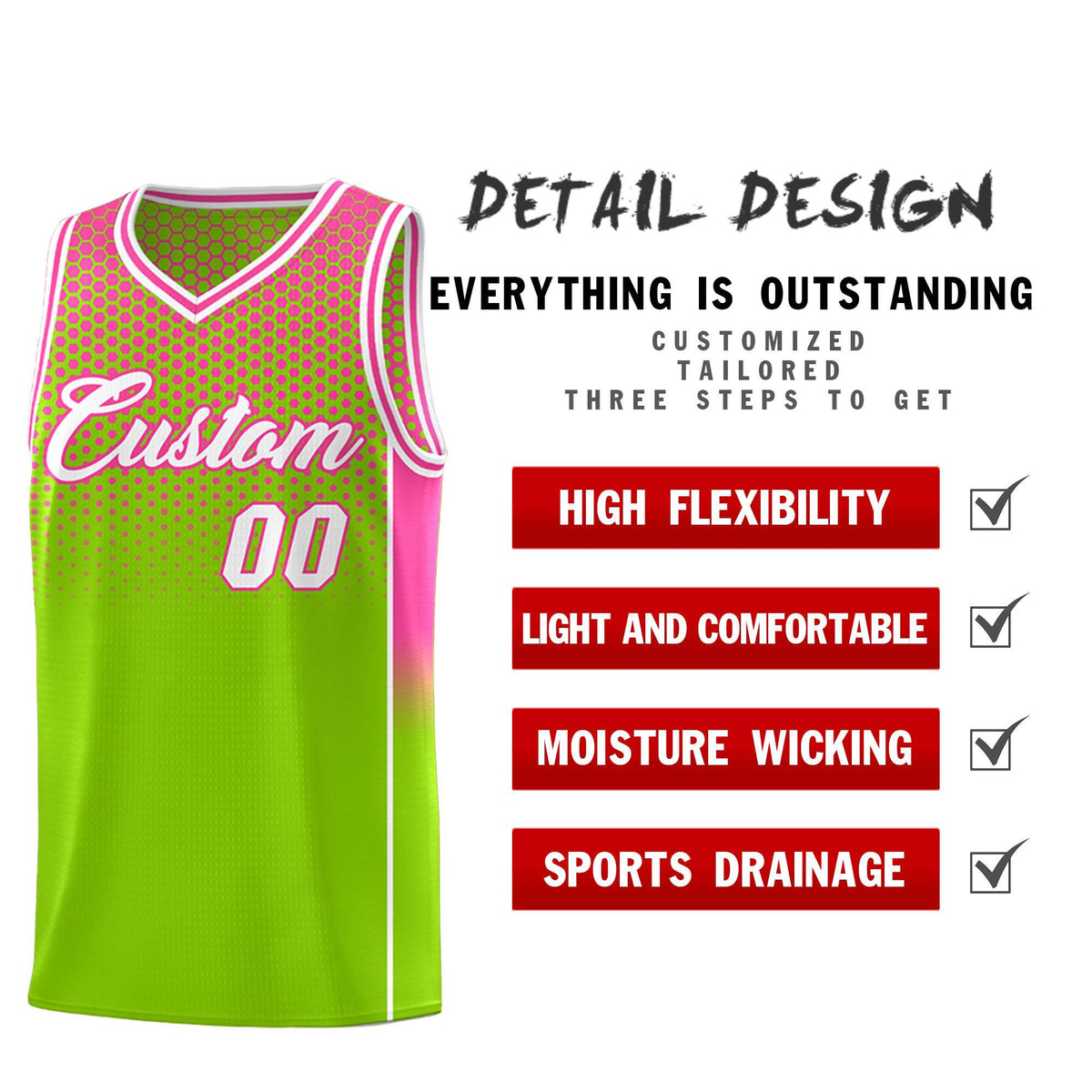 Custom Neon Green Pink Reversible Side Gradient Sports Uniform Dot Pattern Basketball Jersey Kits