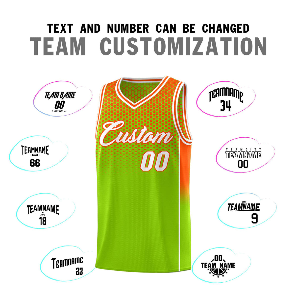 Custom Neon Green Orange Reversible Side Gradient Sports Uniform Dot Pattern Basketball Jersey Kits