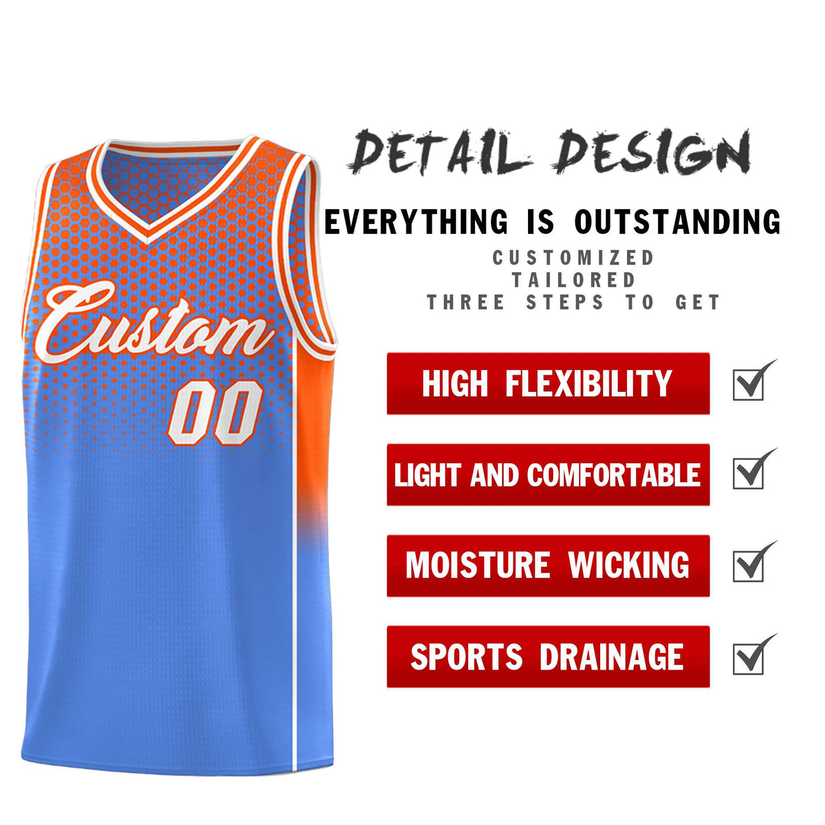 Custom Light Blue Orange Reversible Side Gradient Sports Uniform Dot Pattern Basketball Jersey Kits