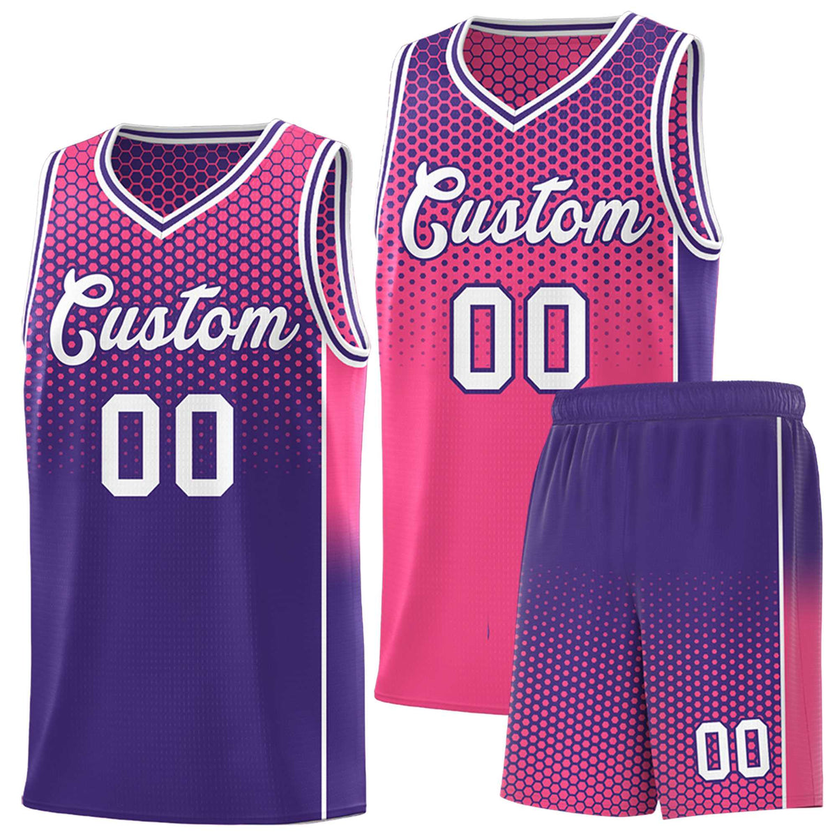 Custom Pink Purple Reversible Side Gradient Sports Uniform Dot Pattern Basketball Jersey Kits