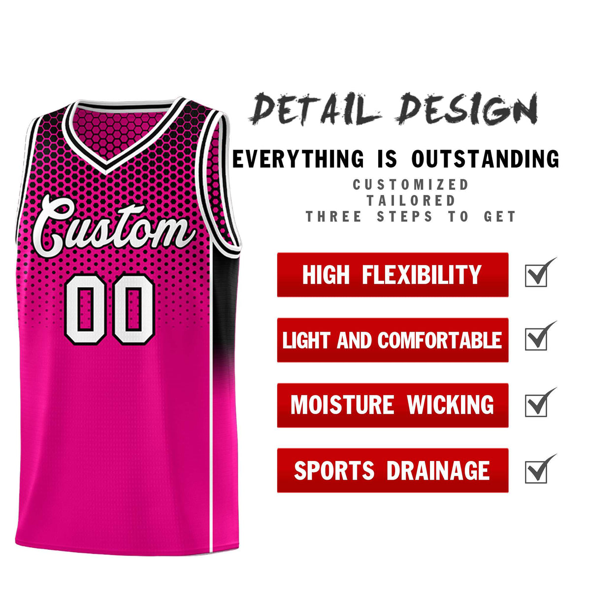 Custom Rose Red Black Reversible Side Gradient Sports Uniform Dot Pattern Basketball Jersey Kits