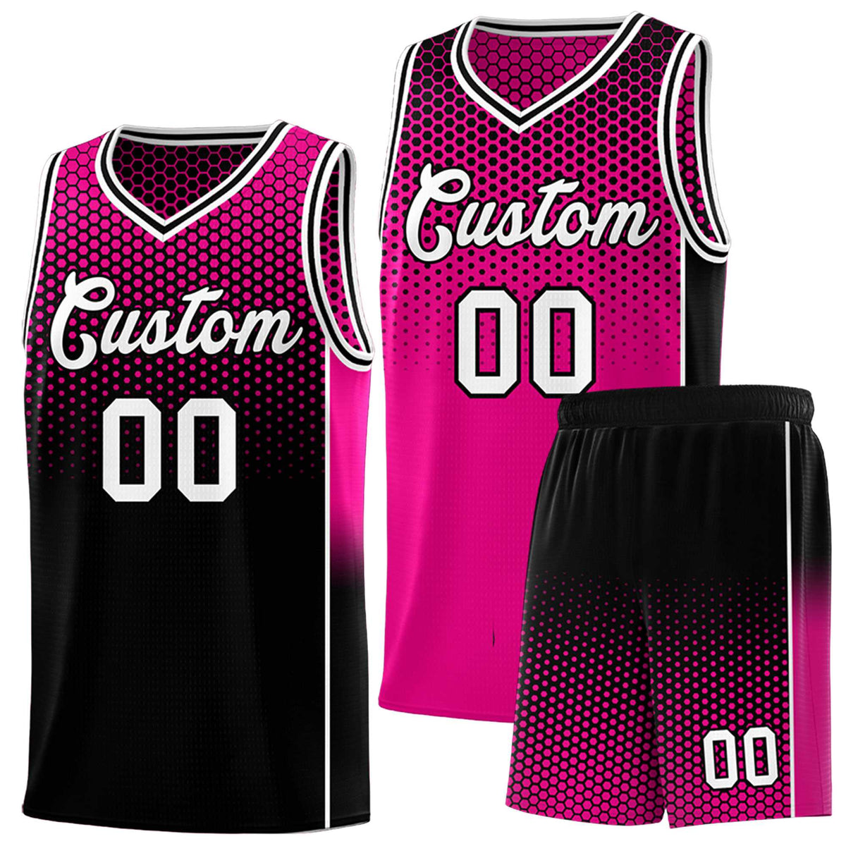 Custom Rose Red Black Reversible Side Gradient Sports Uniform Dot Pattern Basketball Jersey Kits