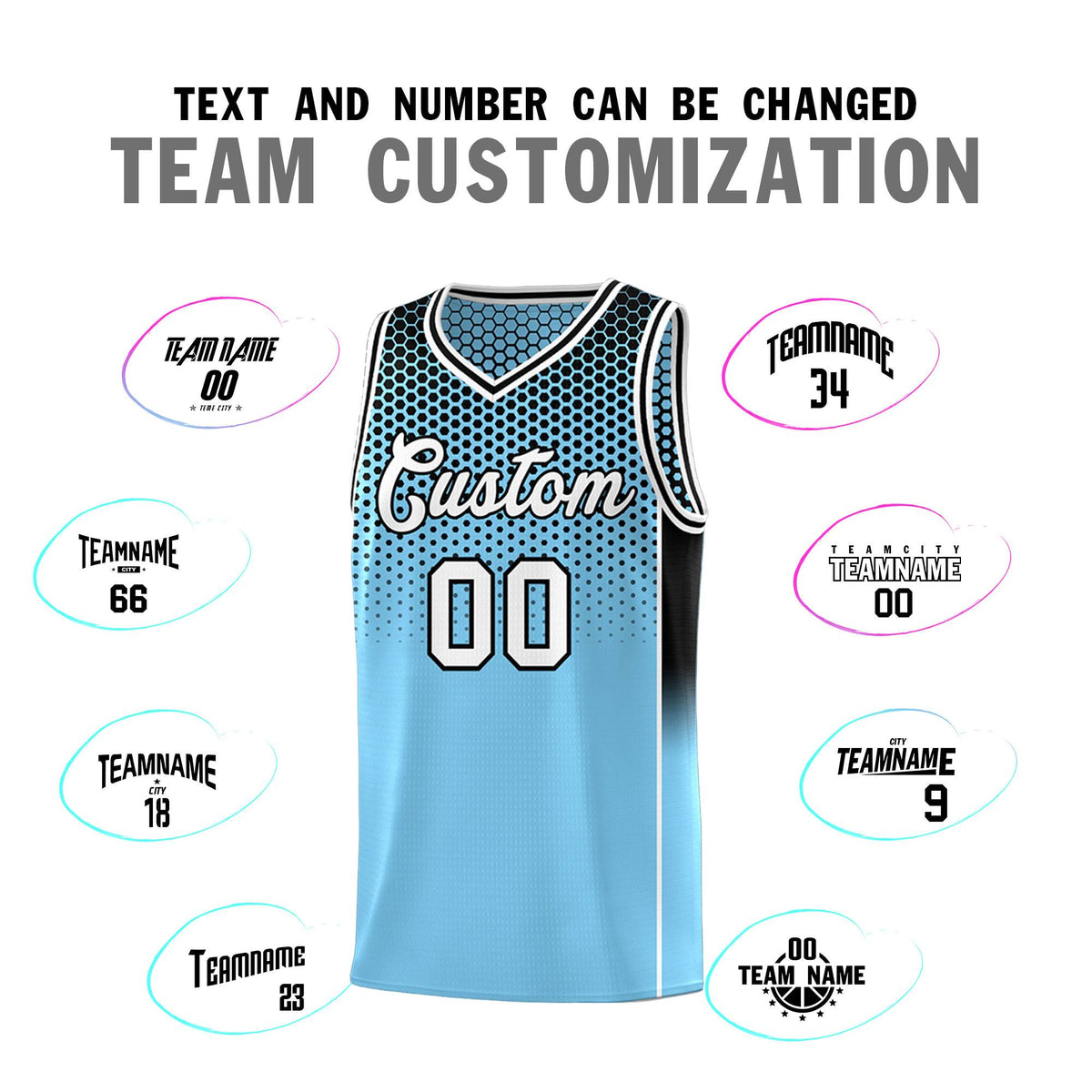 Custom Powder Blue Black Reversible Side Gradient Sports Uniform Dot Pattern Basketball Jersey Kits