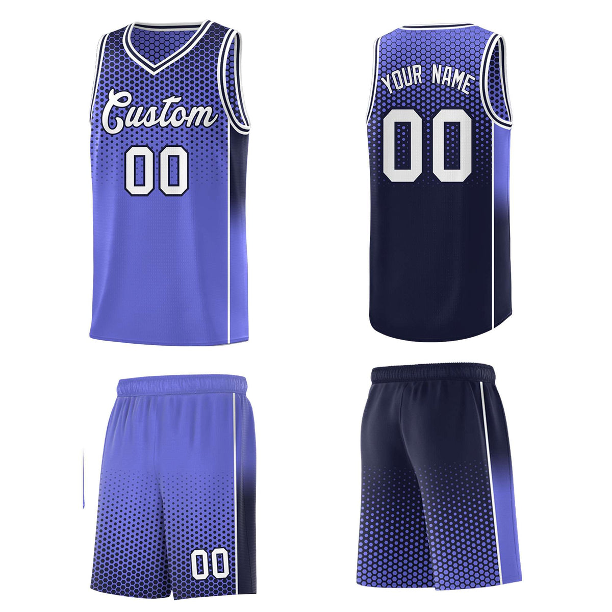Custom Purple Navy Reversible Side Gradient Sports Uniform Dot Pattern Basketball Jersey Kits