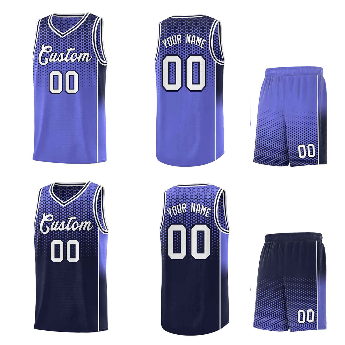 Custom Purple Navy Reversible Side Gradient Sports Uniform Dot Pattern Basketball Jersey Kits