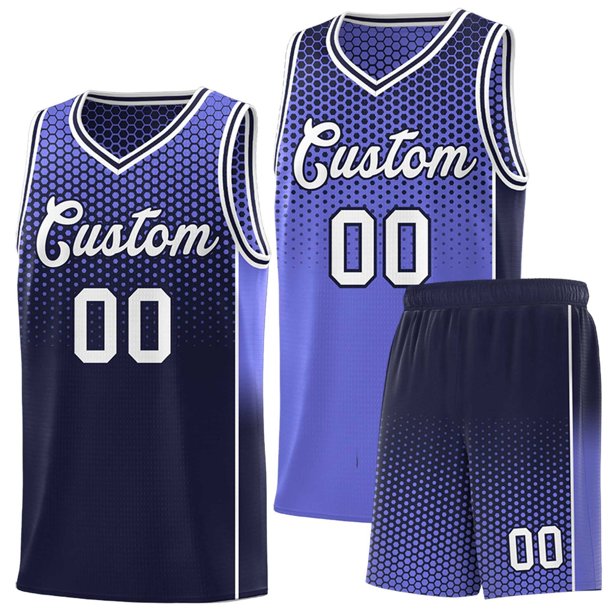 Custom Purple Navy Reversible Side Gradient Sports Uniform Dot Pattern Basketball Jersey Kits