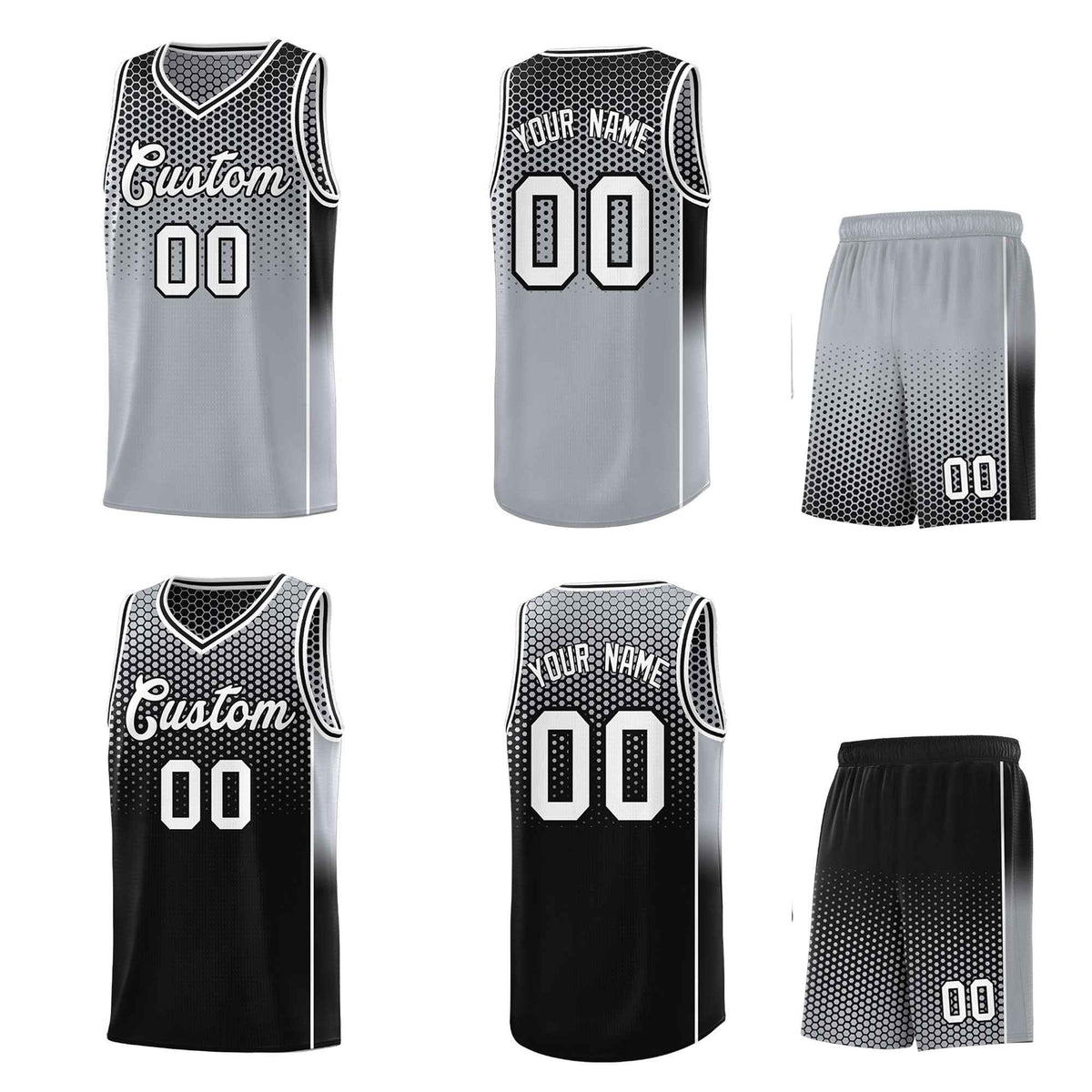 Custom Gray Black Reversible Side Gradient Sports Uniform Dot Pattern Basketball Jersey Kits