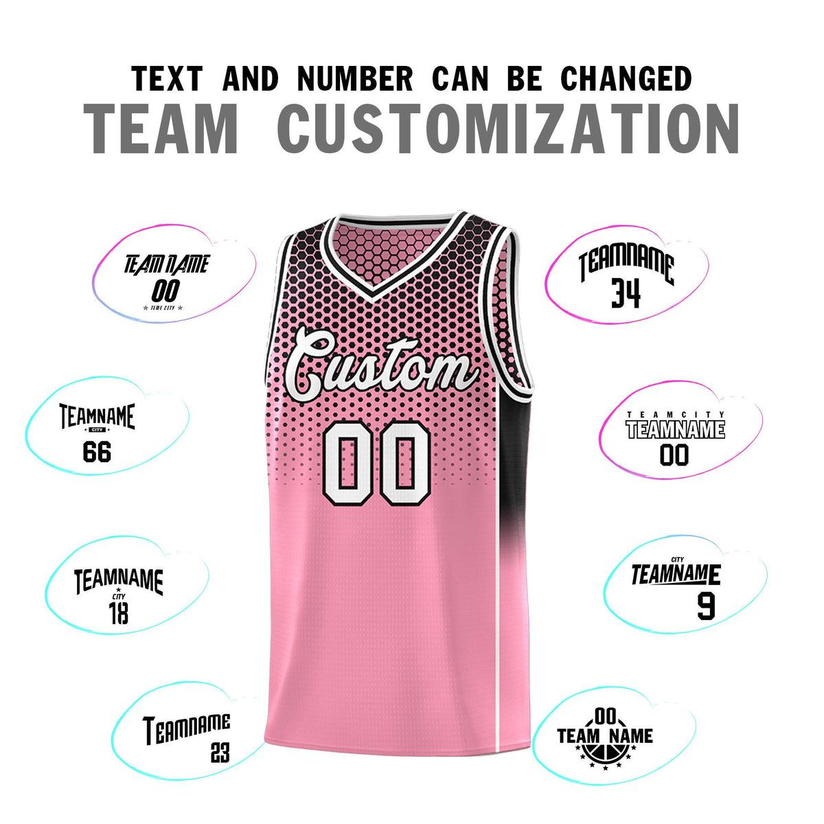Custom Light Pink Black Reversible Side Gradient Sports Uniform Dot Pattern Basketball Jersey Kits