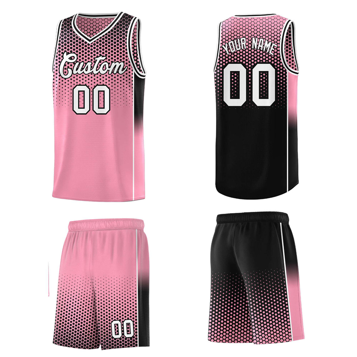 Custom Light Pink Black Reversible Side Gradient Sports Uniform Dot Pattern Basketball Jersey Kits