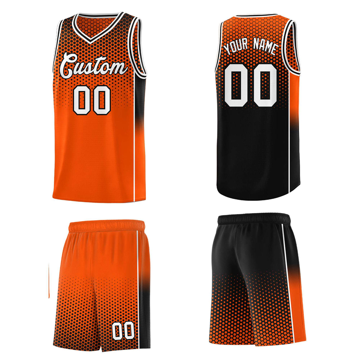 Custom Orange Black Reversible Side Gradient Sports Uniform Dot Pattern Basketball Jersey Kits