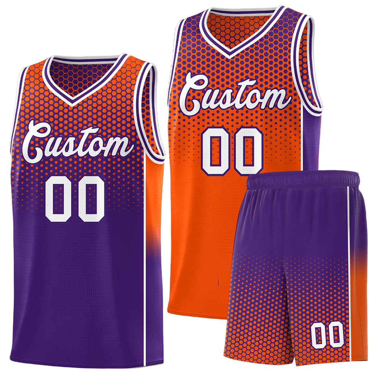 Custom Orange Purple Reversible Side Gradient Sports Uniform Dot Pattern Basketball Jersey Kits