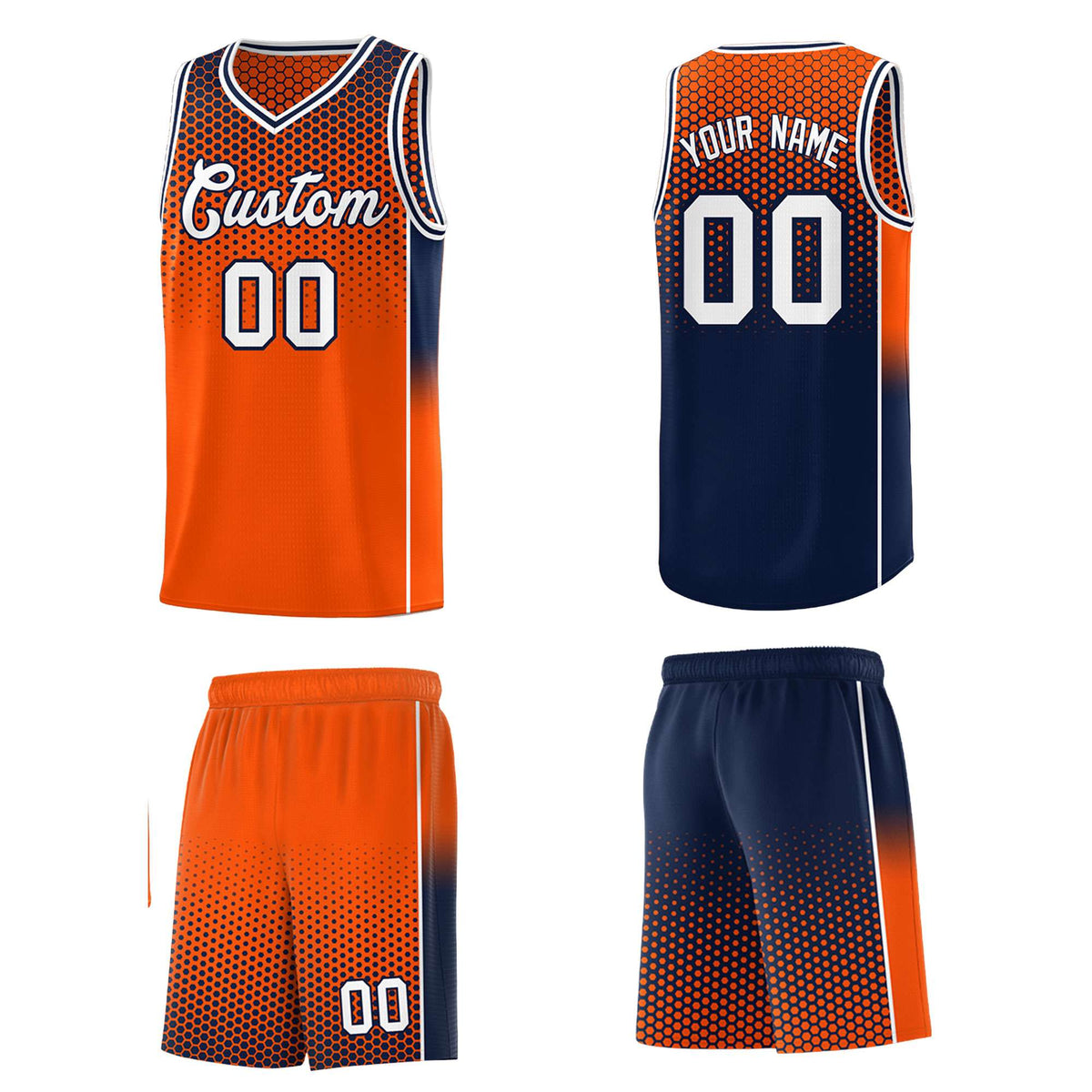 Custom Orange Navy Reversible Side Gradient Sports Uniform Dot Pattern Basketball Jersey Kits