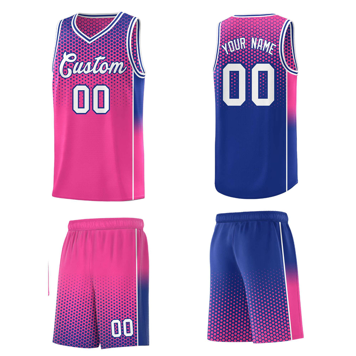 Custom Pink Royal Reversible Side Gradient Sports Uniform Dot Pattern Basketball Jersey Kits