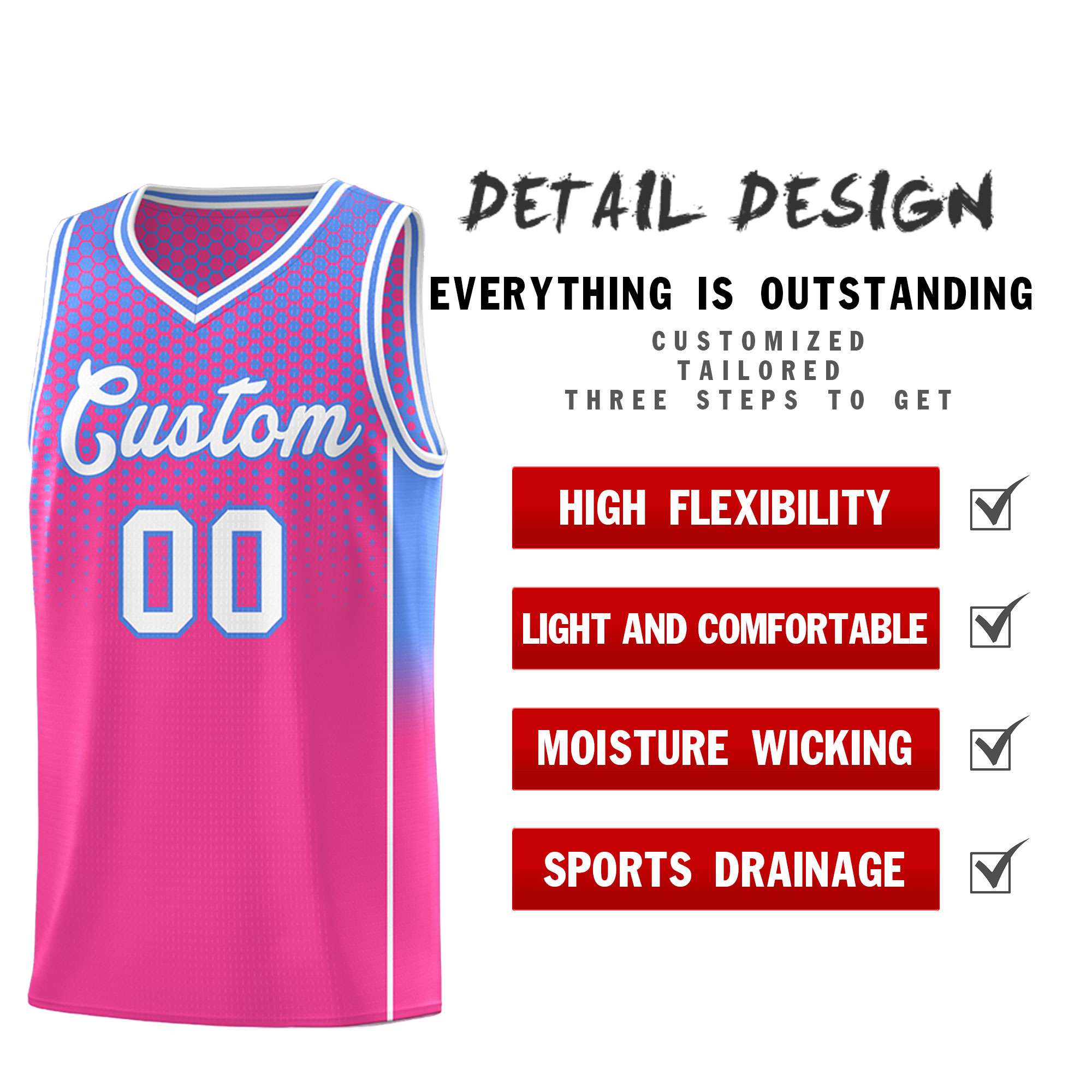 Custom Pink Light Blue Reversible Side Gradient Sports Uniform Dot Pattern Basketball Jersey Kits