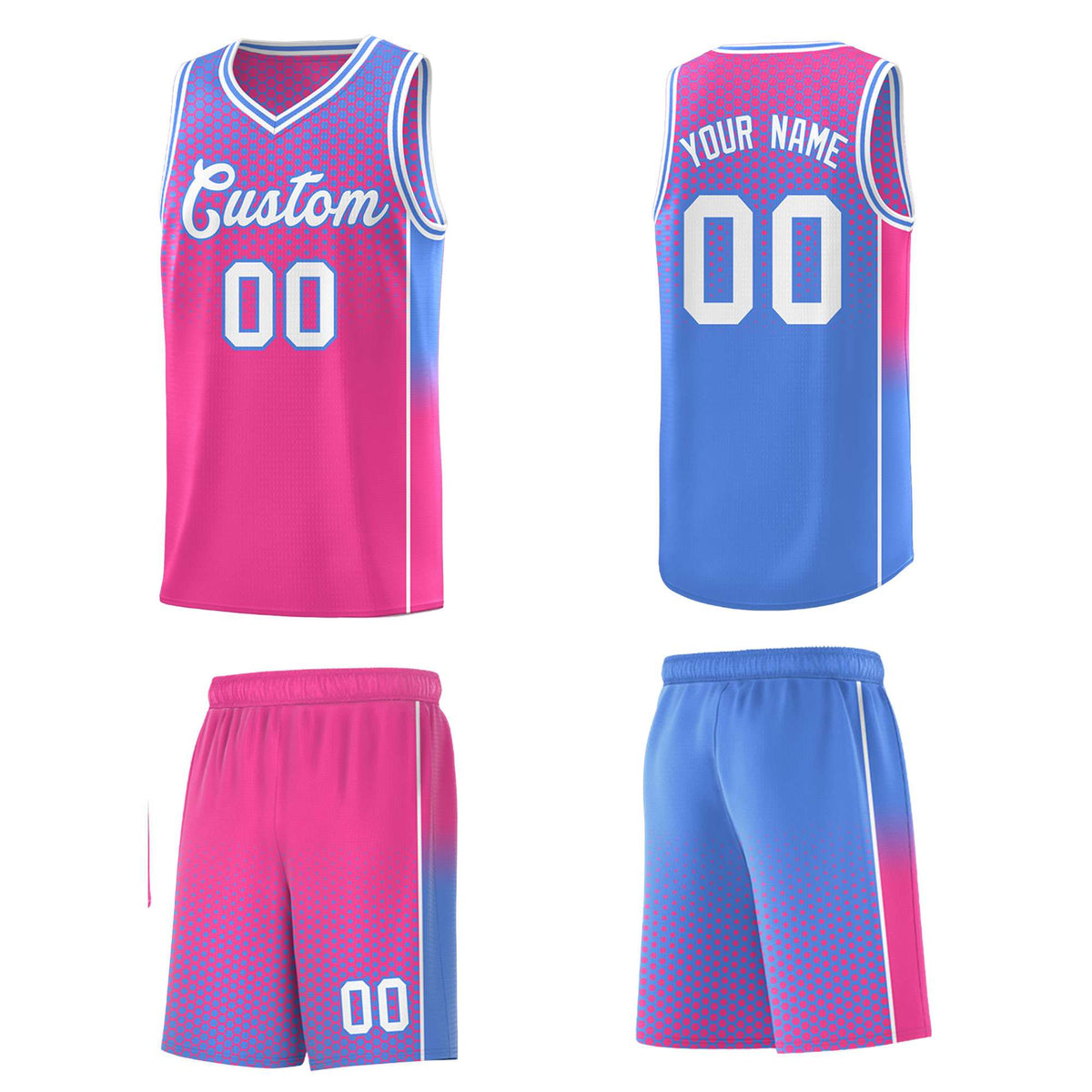 Custom Pink Light Blue Reversible Side Gradient Sports Uniform Dot Pattern Basketball Jersey Kits