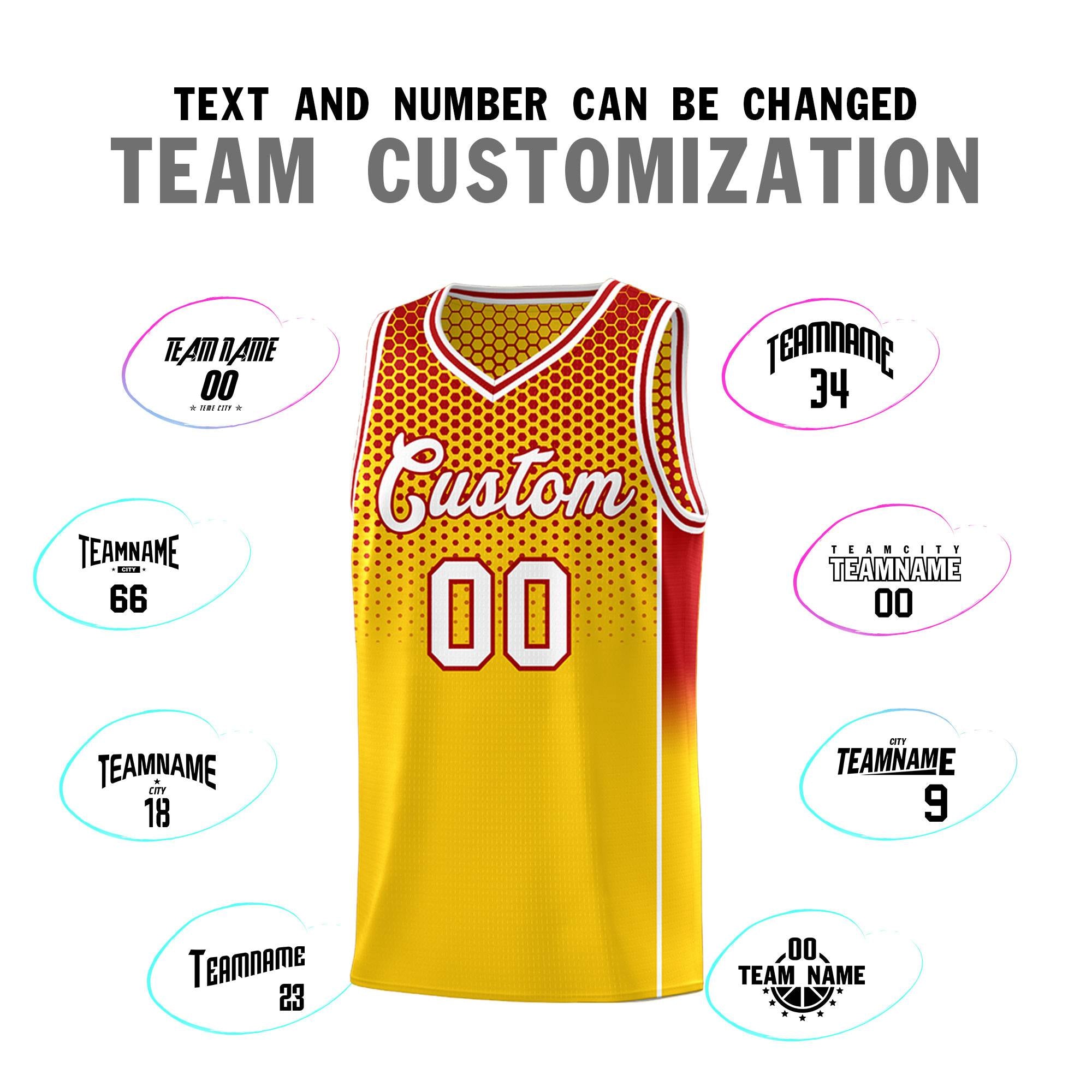 Custom Gold Red Reversible Side Gradient Sports Uniform Dot Pattern Basketball Jersey Kits