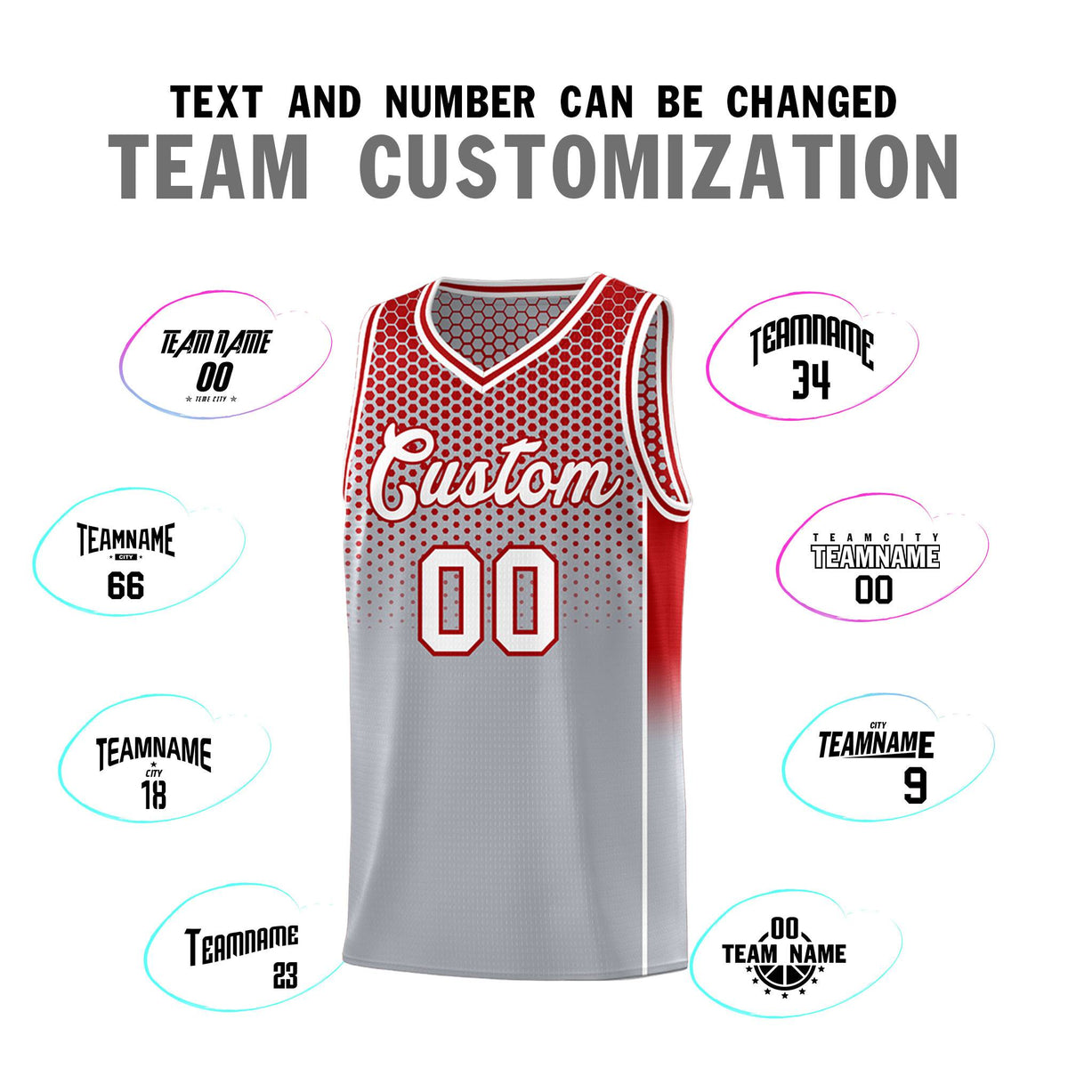 Custom Gray Red Reversible Side Gradient Sports Uniform Dot Pattern Basketball Jersey Kits