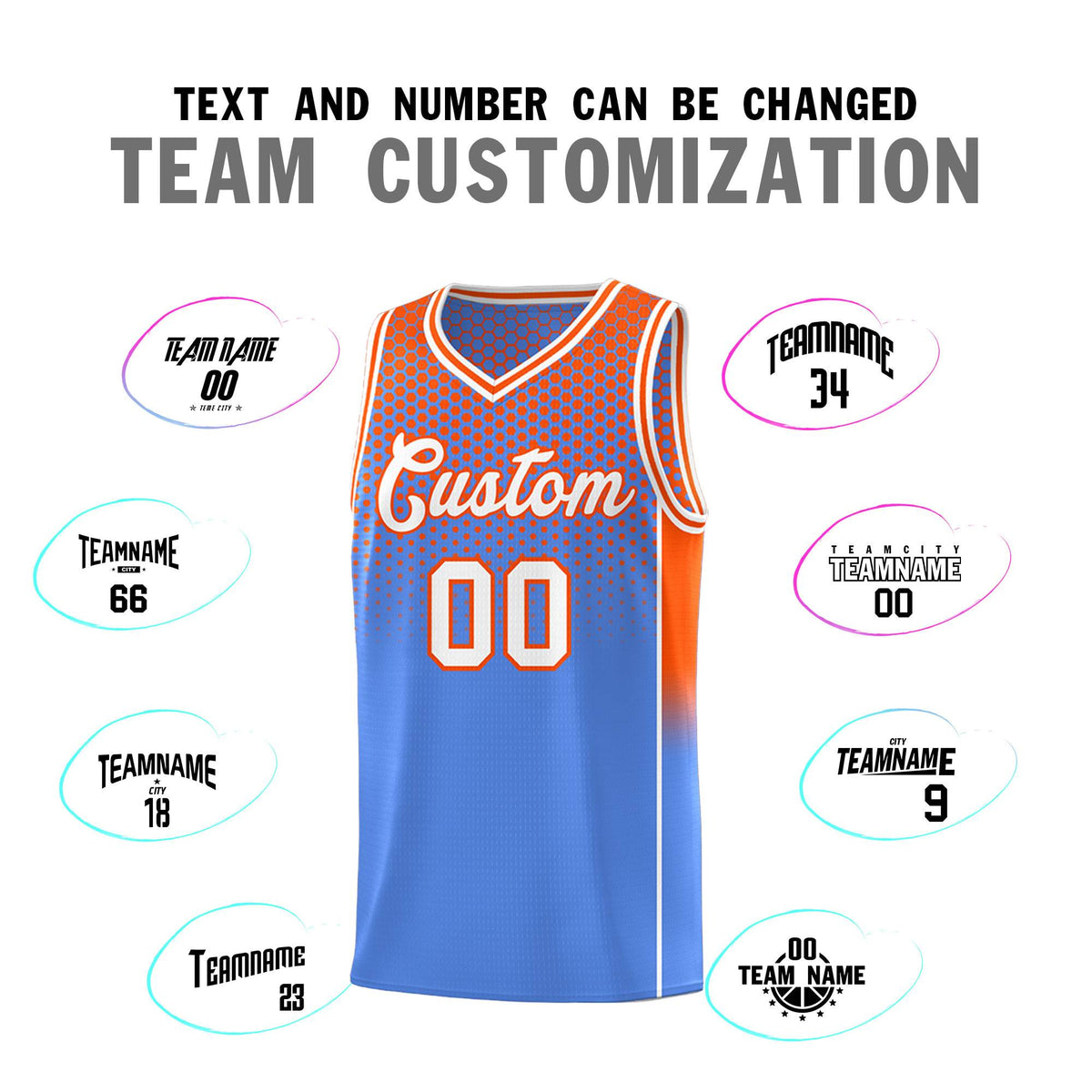 Custom Light Blue Orange Reversible Side Gradient Sports Uniform Dot Pattern Basketball Jersey Kits
