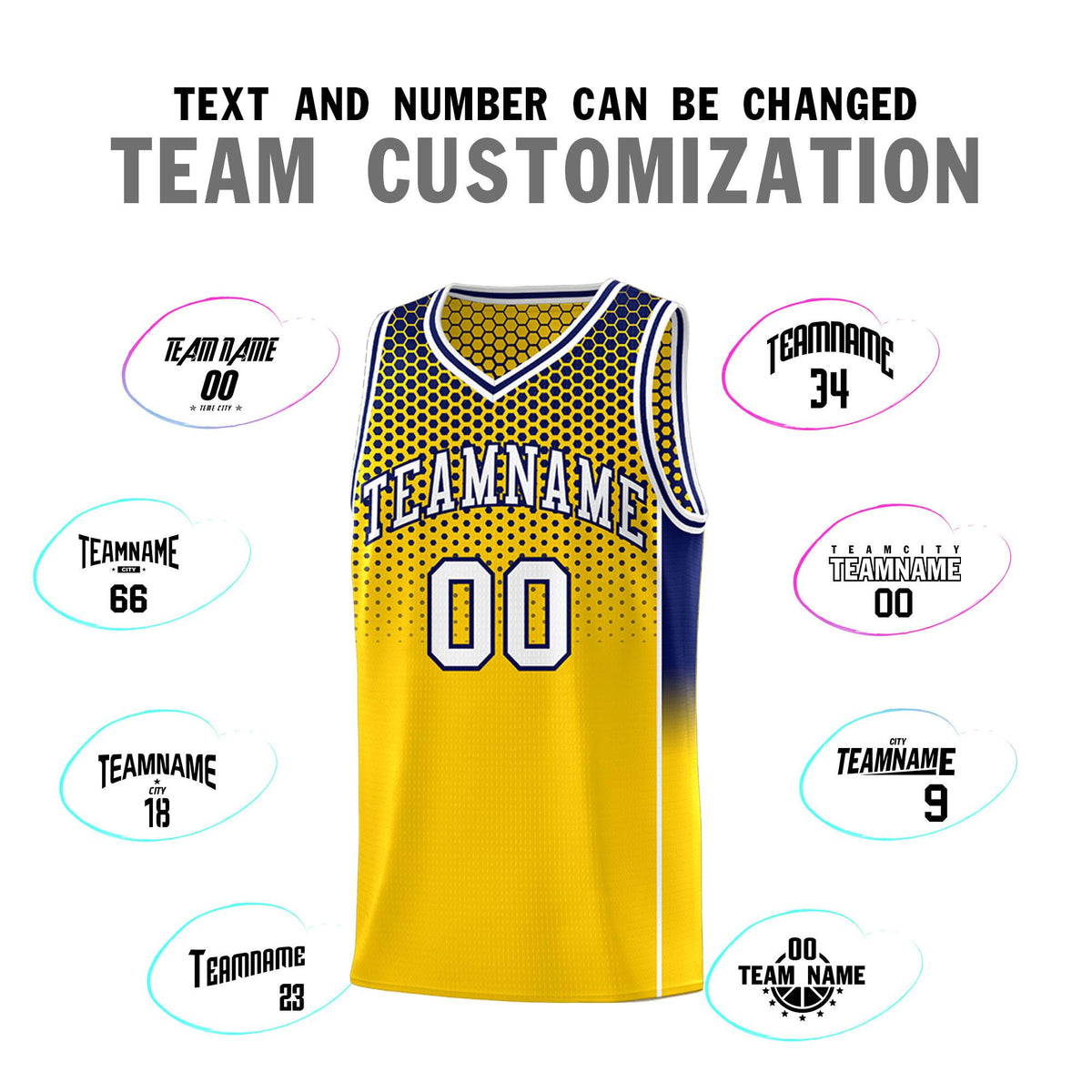 Custom Gold Navy Reversible Side Gradient Sports Uniform Dot Pattern Basketball Jersey Kits