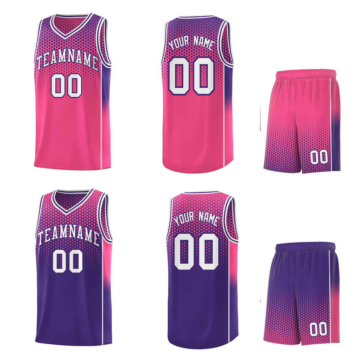 Custom Pink Purple Reversible Side Gradient Sports Uniform Dot Pattern Basketball Jersey Kits