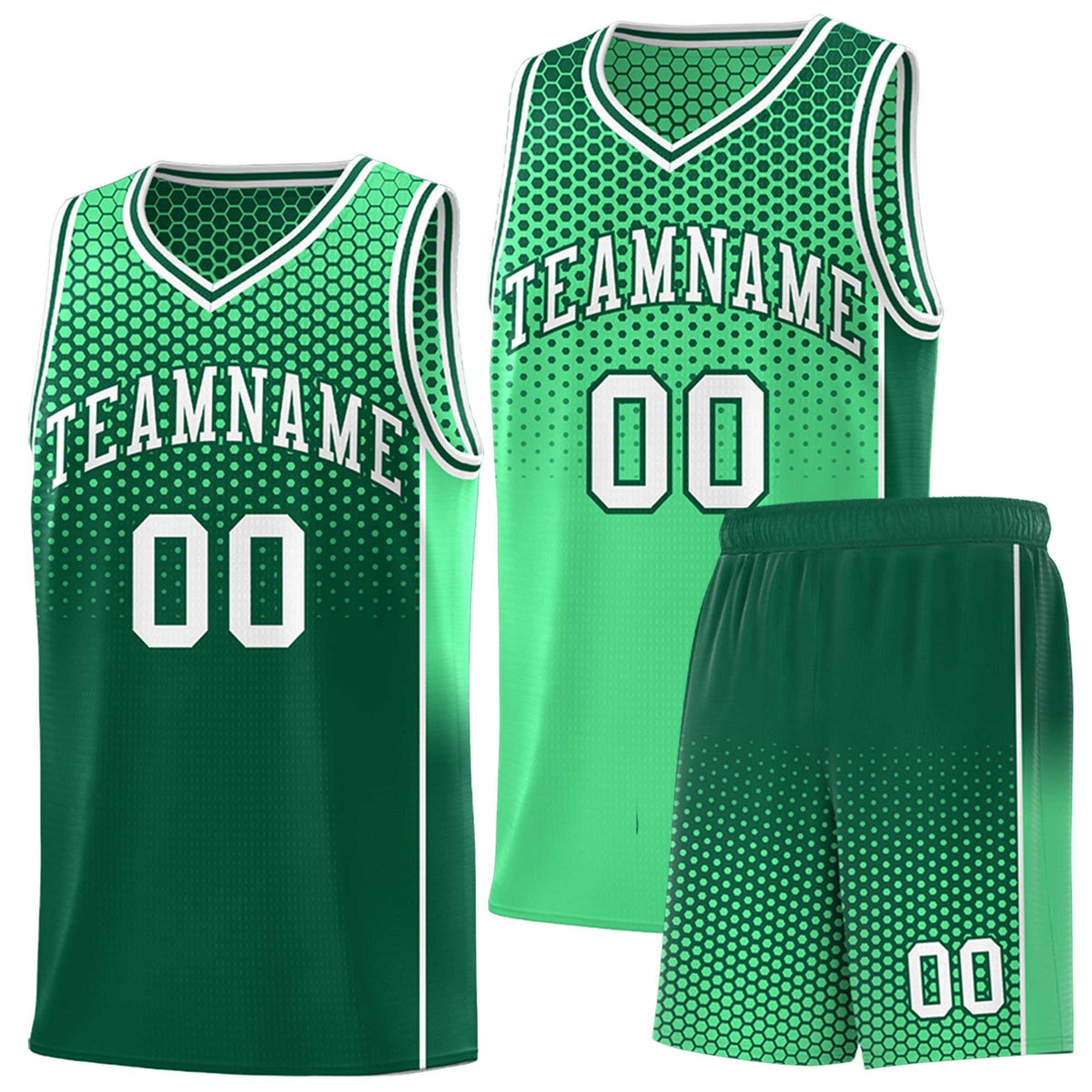 Custom Green Kelly Green Reversible Side Gradient Sports Uniform Dot Pattern Basketball Jersey Kits