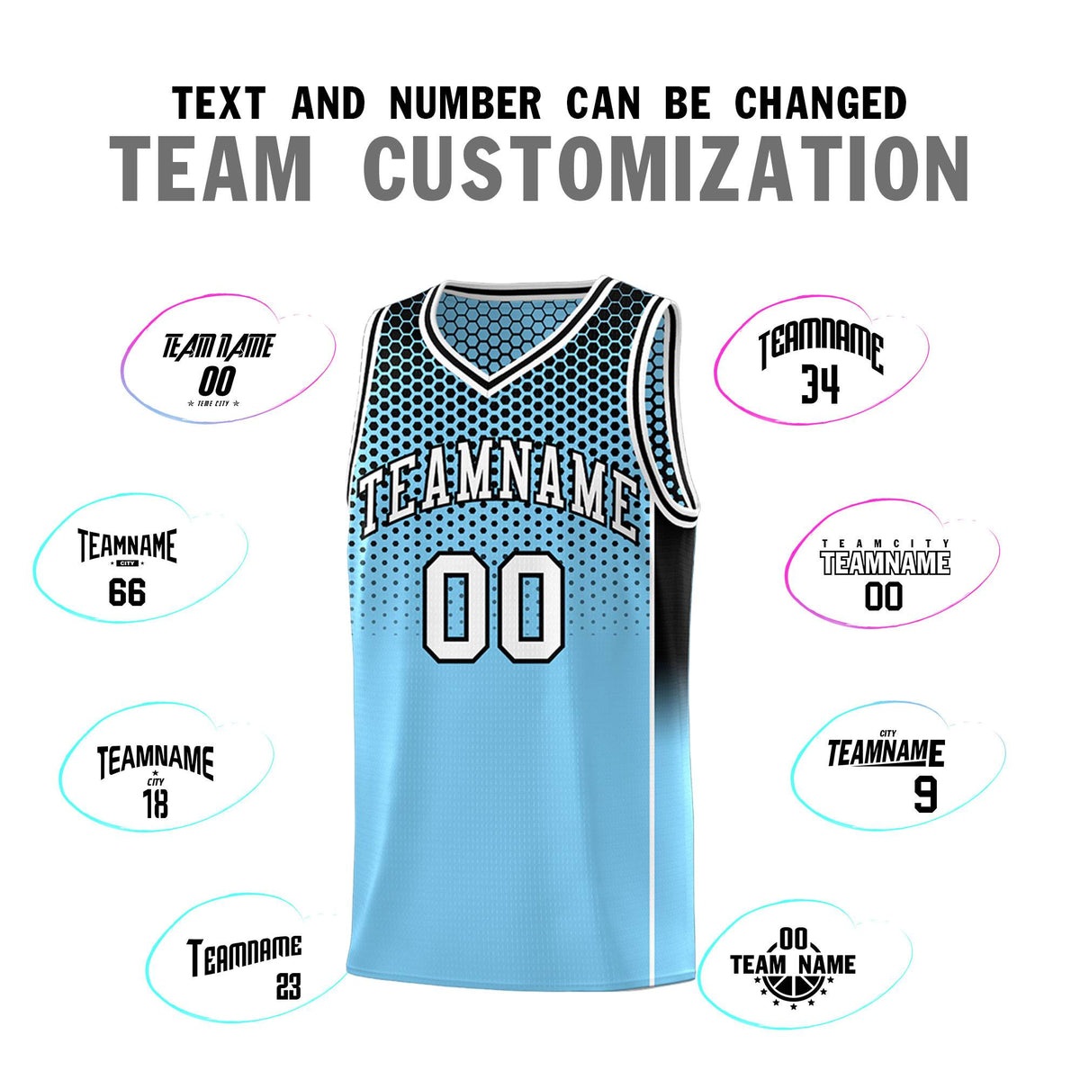 Custom Powder Blue Black Reversible Side Gradient Sports Uniform Dot Pattern Basketball Jersey Kits