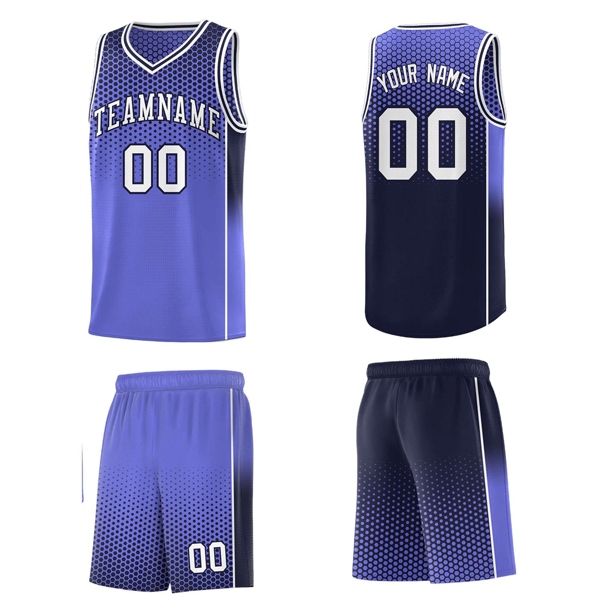 Custom Purple Navy Reversible Side Gradient Sports Uniform Dot Pattern Basketball Jersey Kits