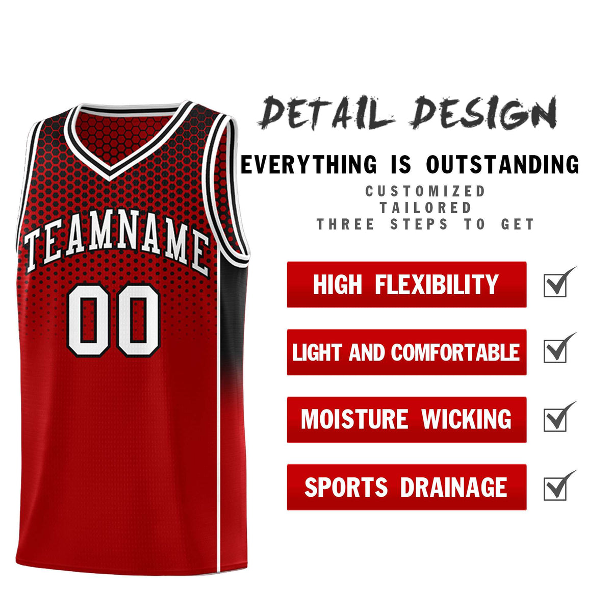 Custom Red Black Reversible Side Gradient Sports Uniform Dot Pattern Basketball Jersey Kits