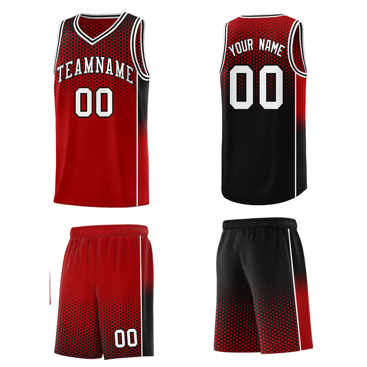 Custom Red Black Reversible Side Gradient Sports Uniform Dot Pattern Basketball Jersey Kits