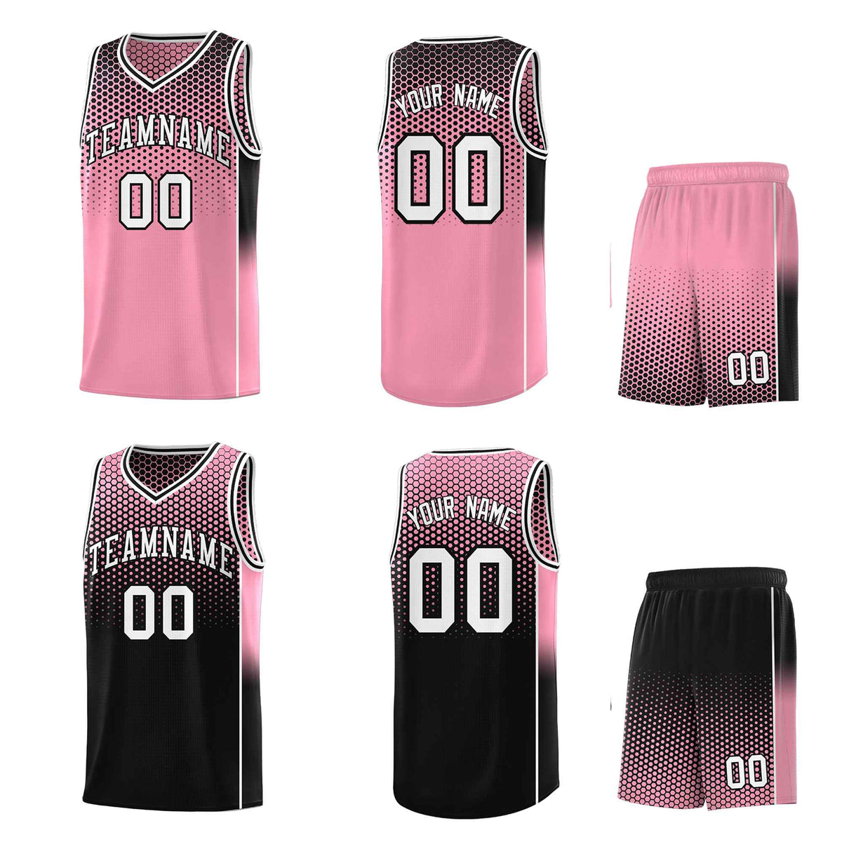 Custom Light Pink Black Reversible Side Gradient Sports Uniform Dot Pattern Basketball Jersey Kits