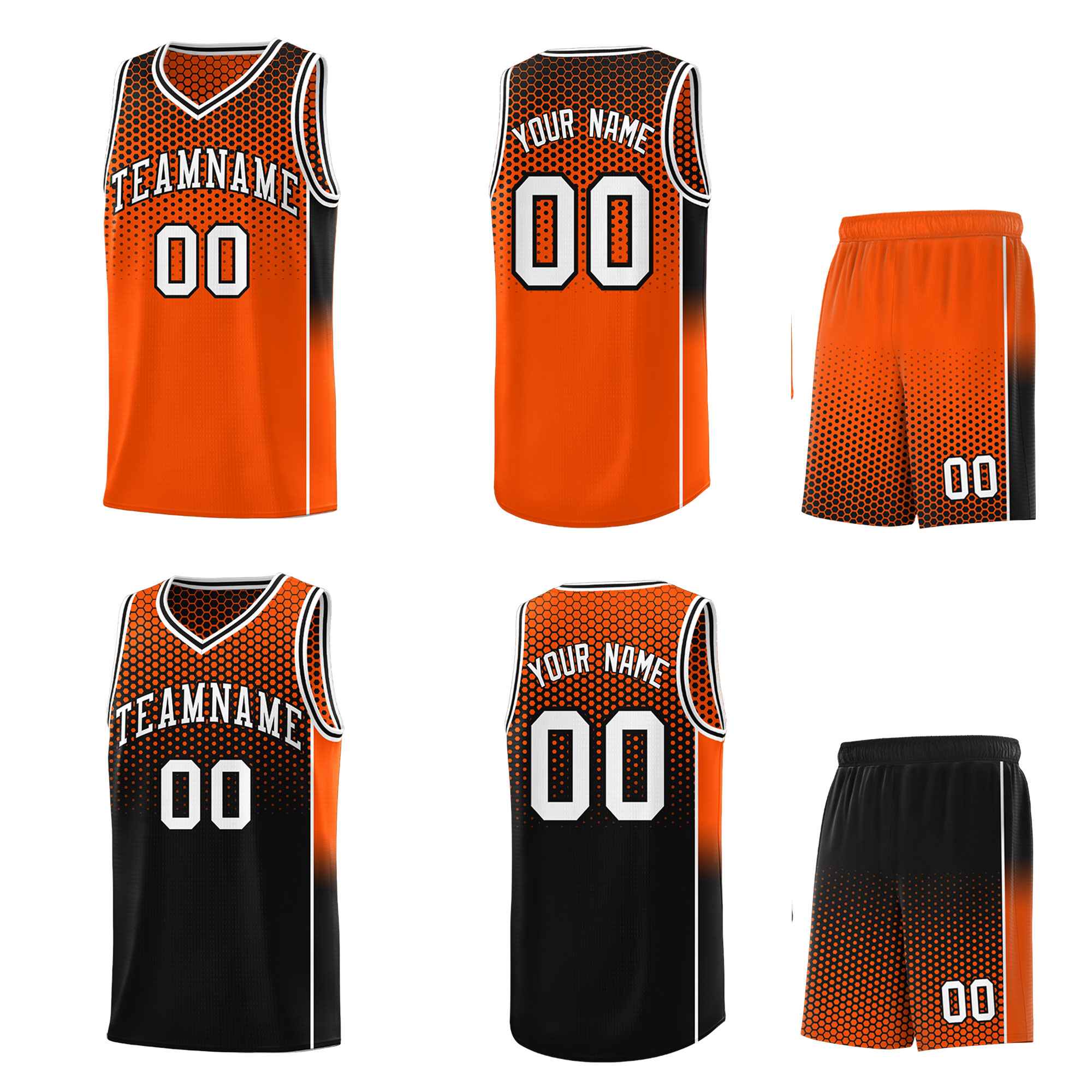 Custom Orange Black Reversible Side Gradient Sports Uniform Dot Pattern Basketball Jersey Kits