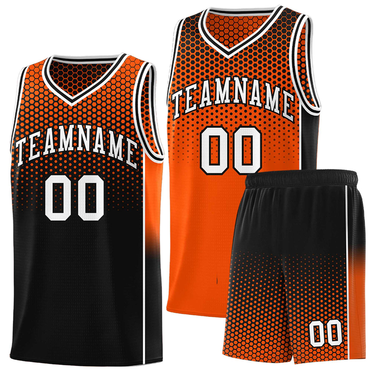 Custom Orange Black Reversible Side Gradient Sports Uniform Dot Pattern Basketball Jersey Kits