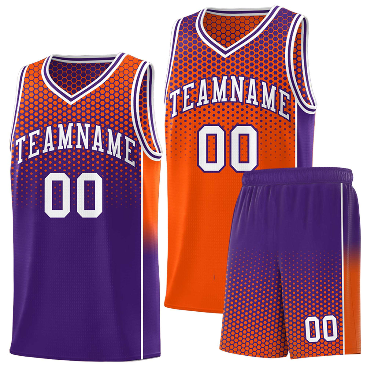 Custom Orange Purple Reversible Side Gradient Sports Uniform Dot Pattern Basketball Jersey Kits