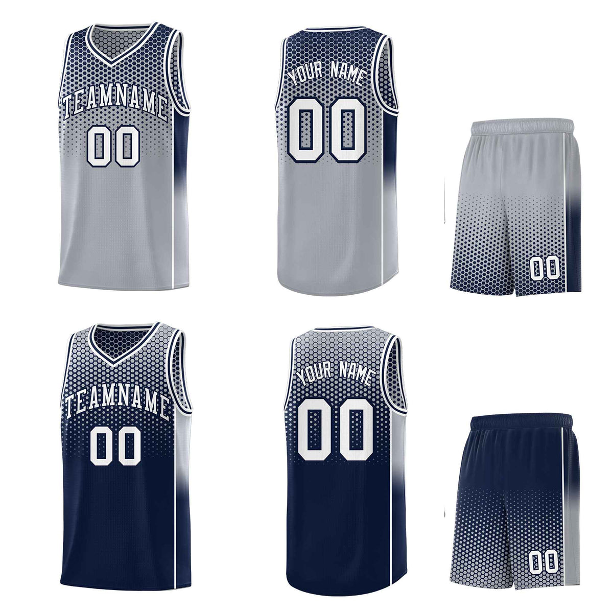 Custom Gray Navy Reversible Side Gradient Sports Uniform Dot Pattern Basketball Jersey Kits