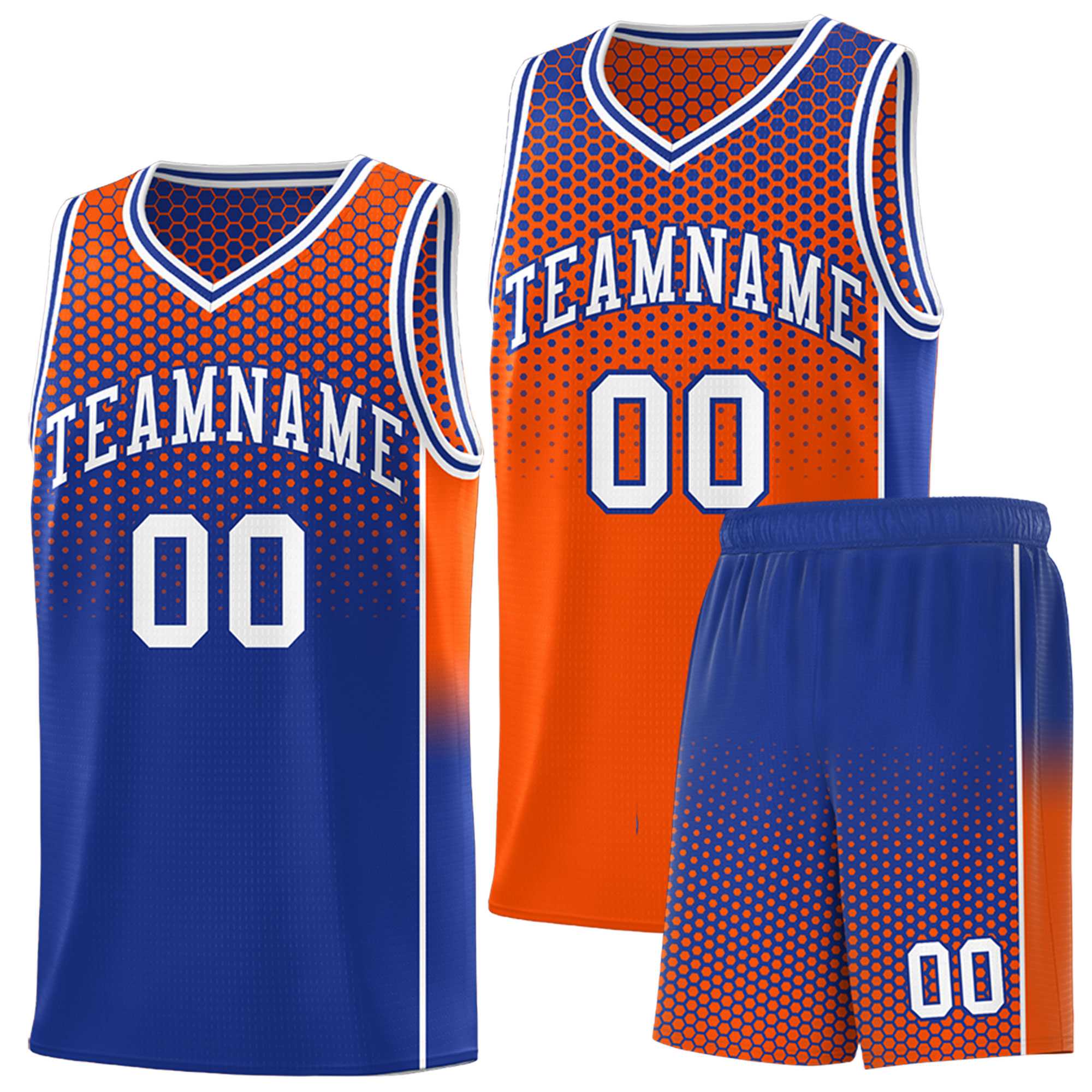 Custom Orange Royal Reversible Side Gradient Sports Uniform Dot Pattern Basketball Jersey Kits