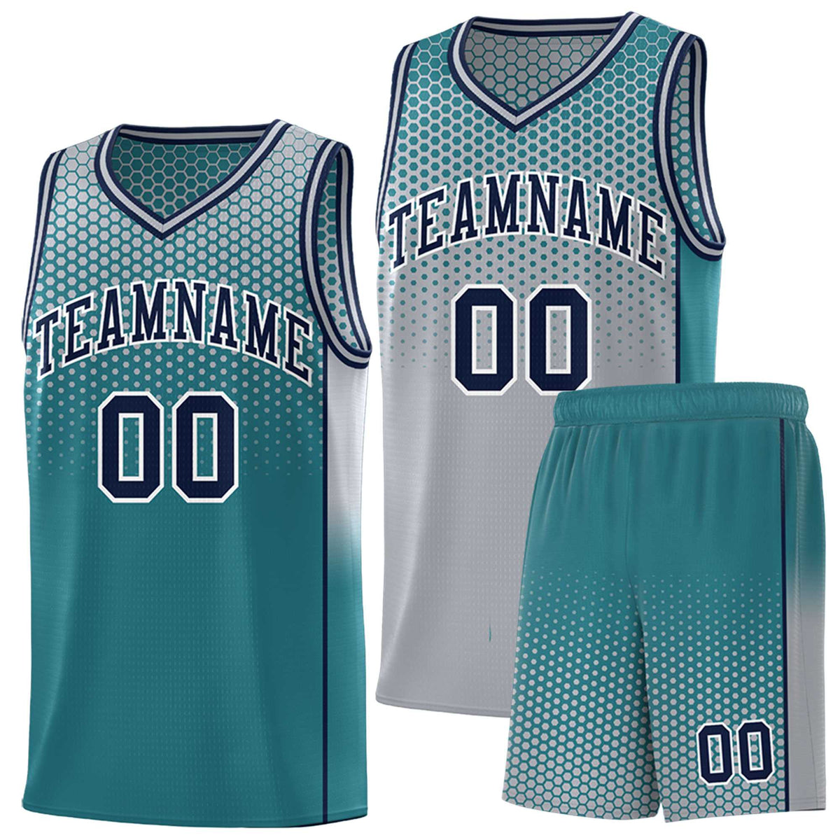 Custom Gray Aqua Reversible Side Gradient Sports Uniform Dot Pattern Basketball Jersey Kits