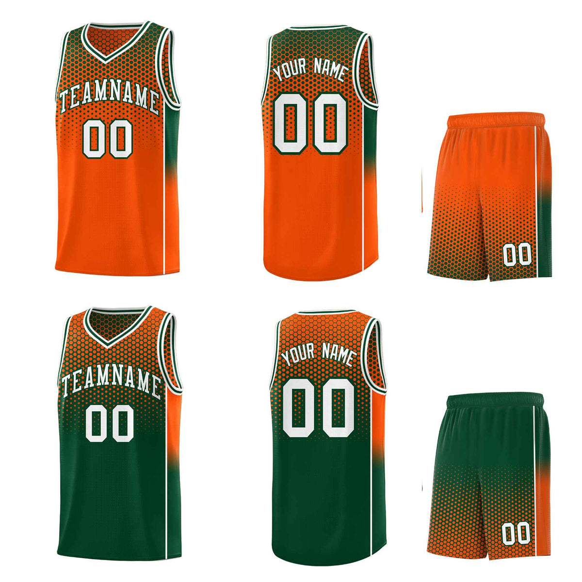 Custom Orange Green Reversible Side Gradient Sports Uniform Dot Pattern Basketball Jersey Kits