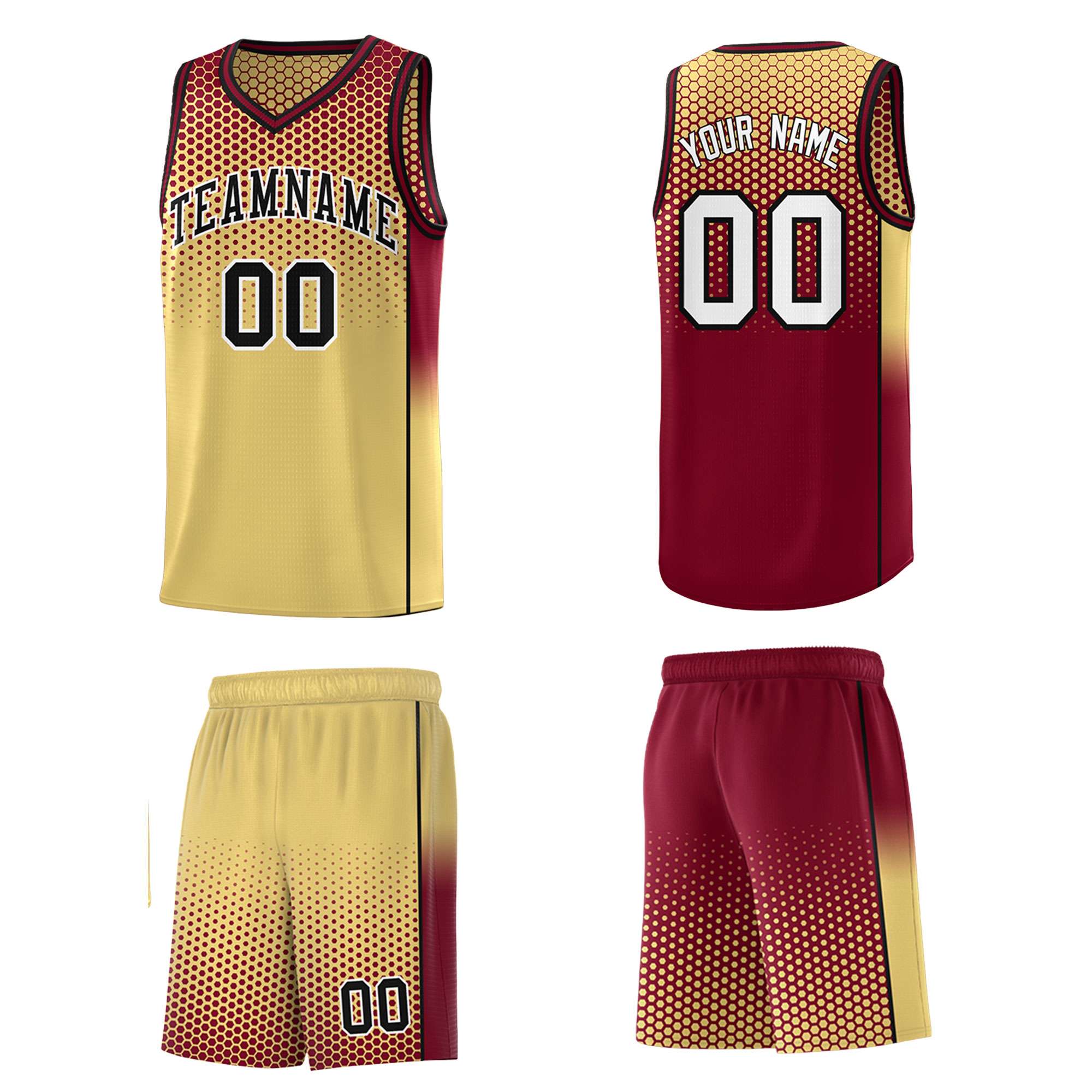 Custom Khaki Crimson Reversible Side Gradient Sports Uniform Dot Pattern Basketball Jersey Kits