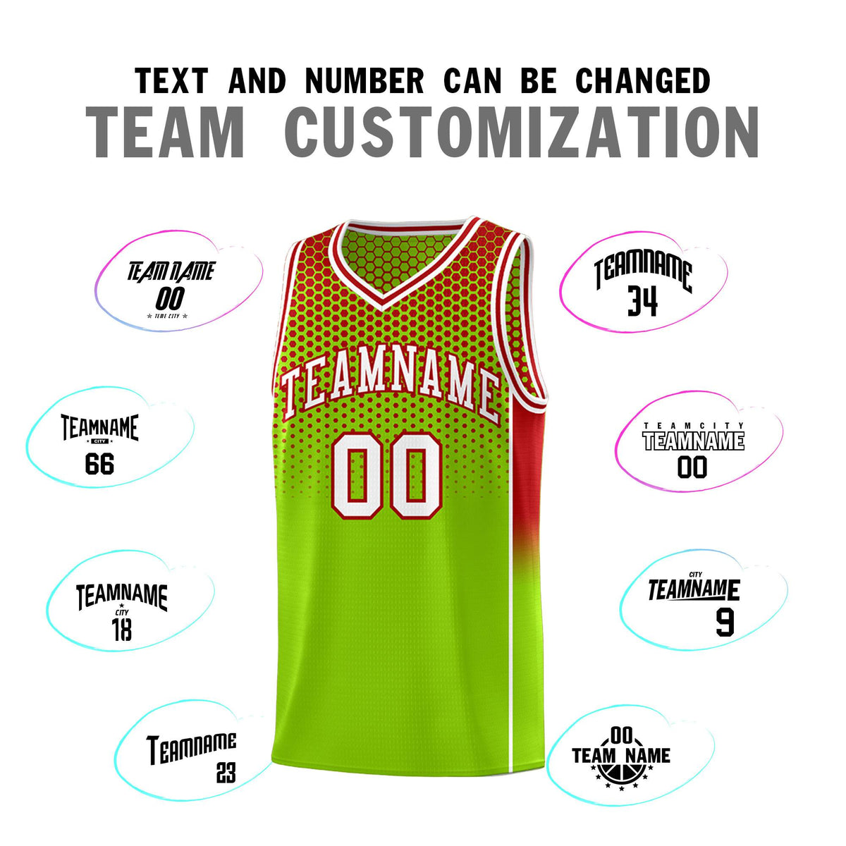 Custom Neon Green Red Reversible Side Gradient Sports Uniform Dot Pattern Basketball Jersey Kits